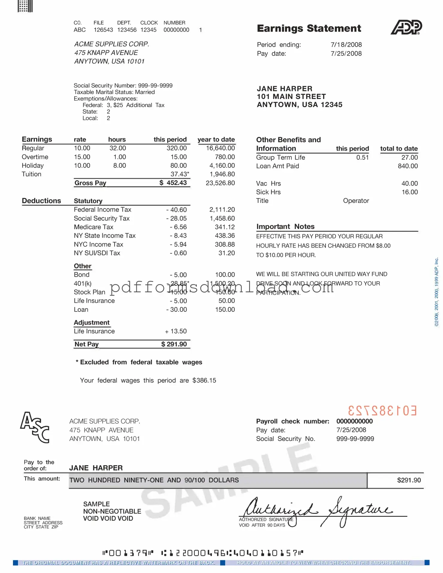 Download Adp Pay Stub Template