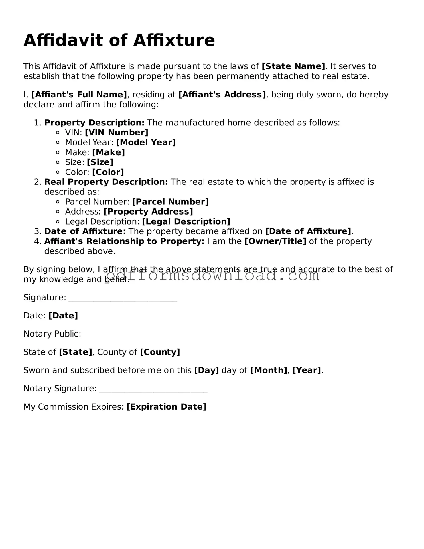 Official Affidavit of Affixture Document