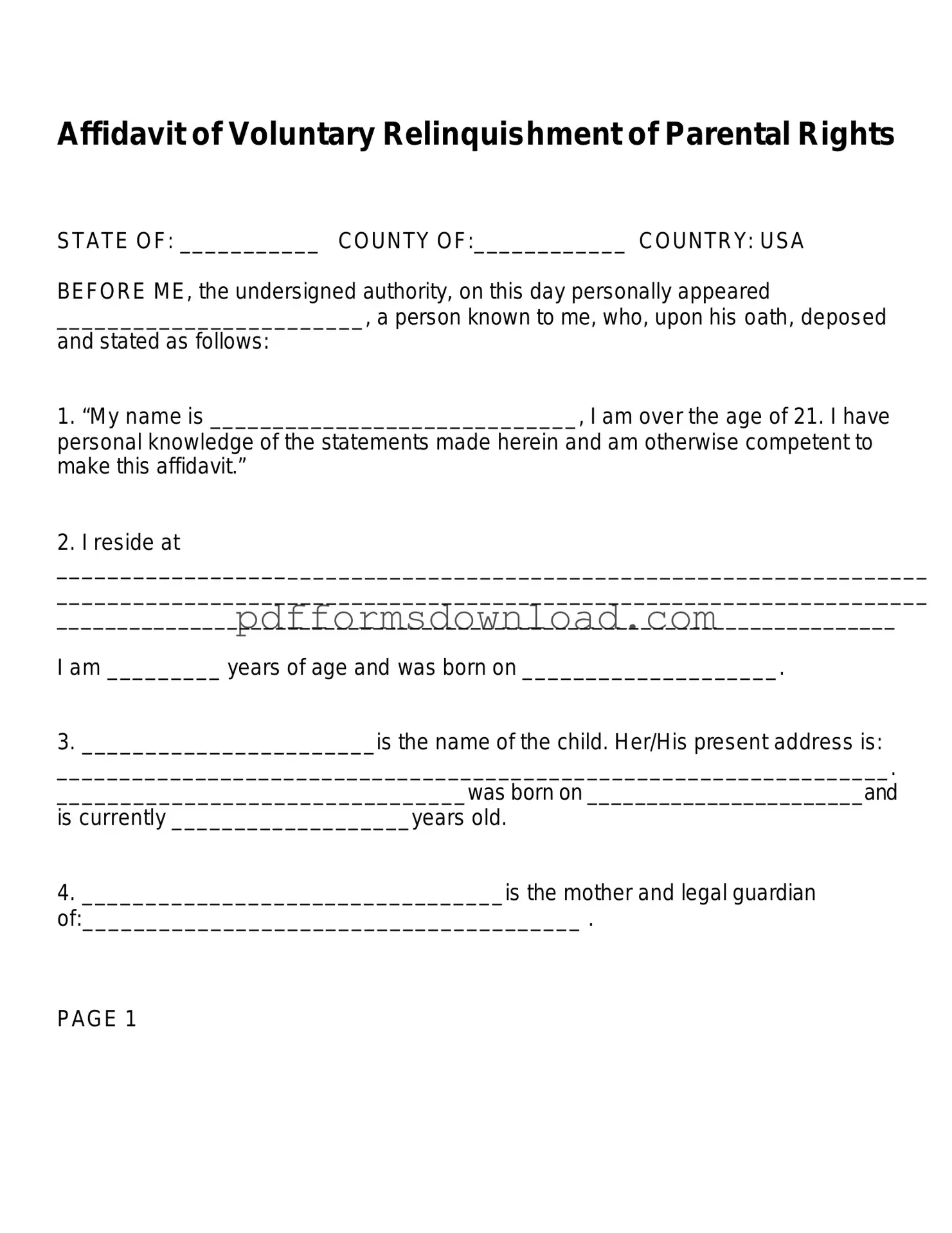 Download Affidavit Parental Rights Template