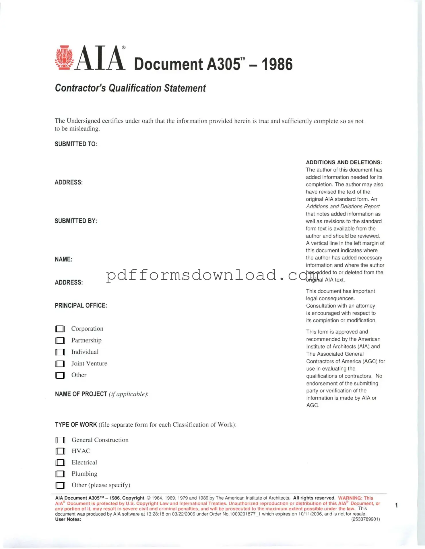 Download AIA A305 Template