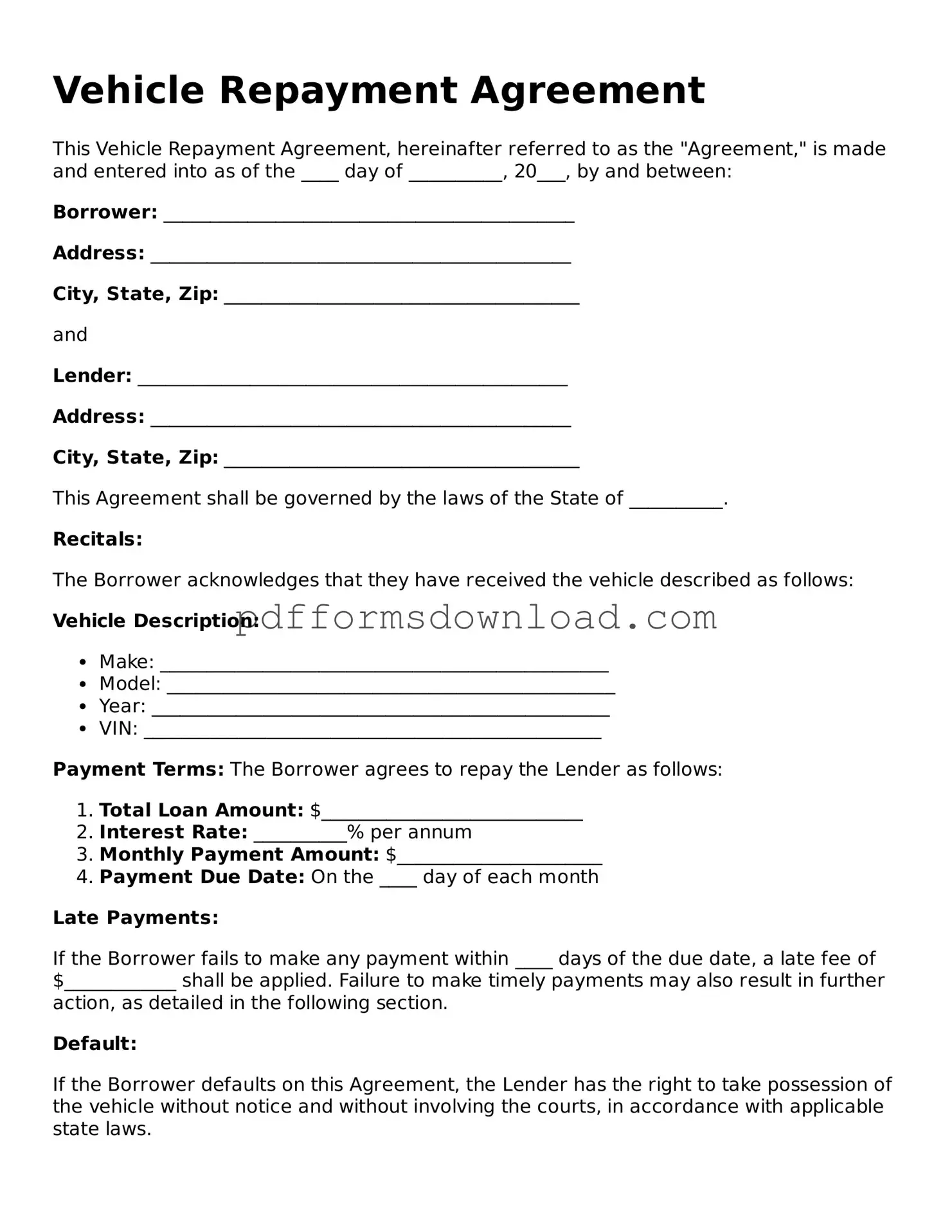 Official Vehicle Repayment Agreement Document