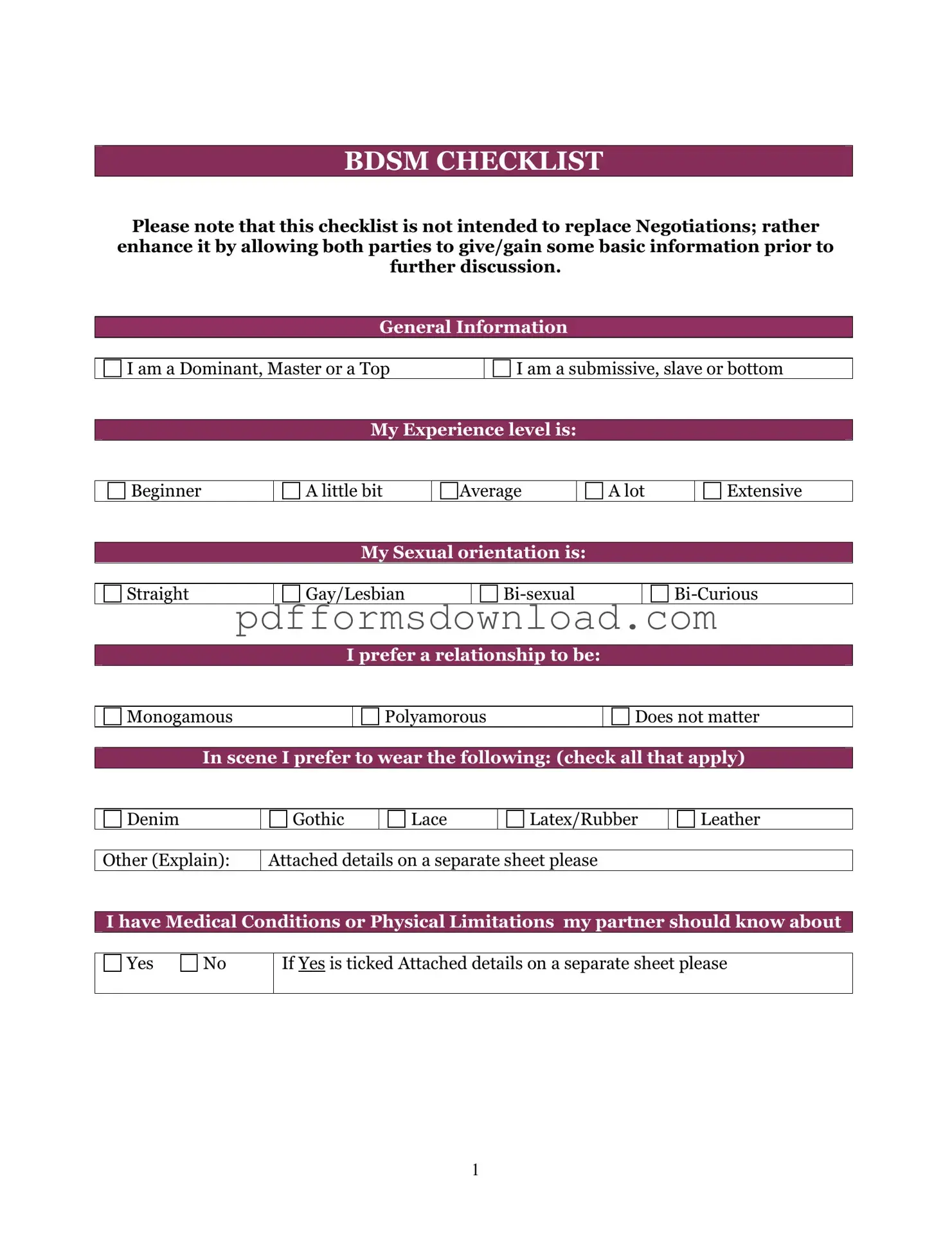 Download Bdsm Checklist Template
