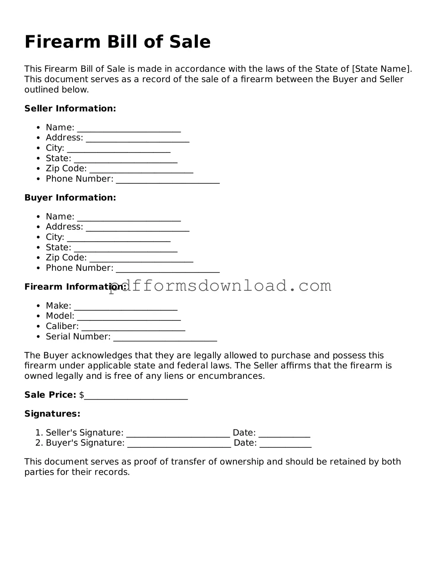 Official Firearm Bill of Sale Document