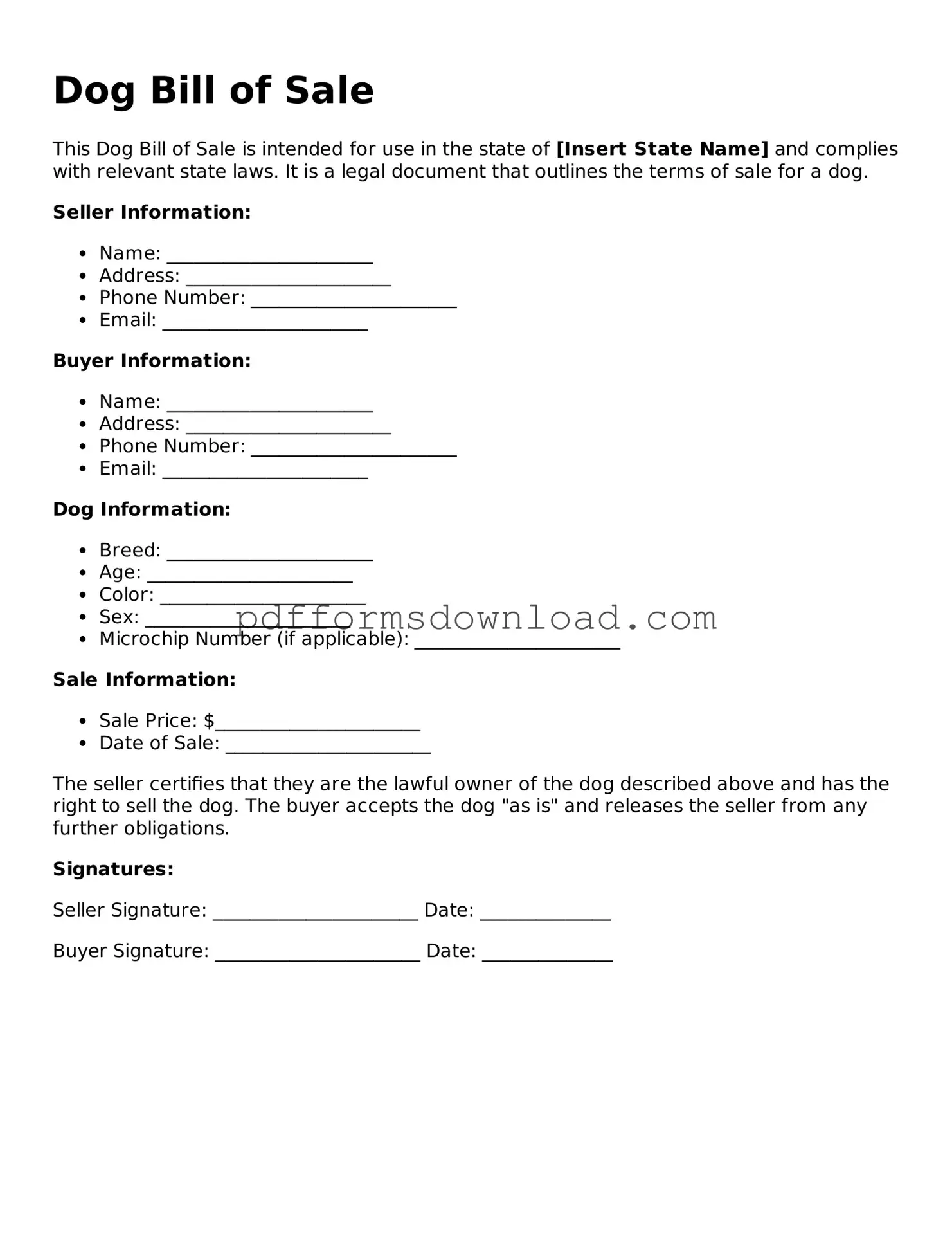 Official Dog Bill of Sale Document
