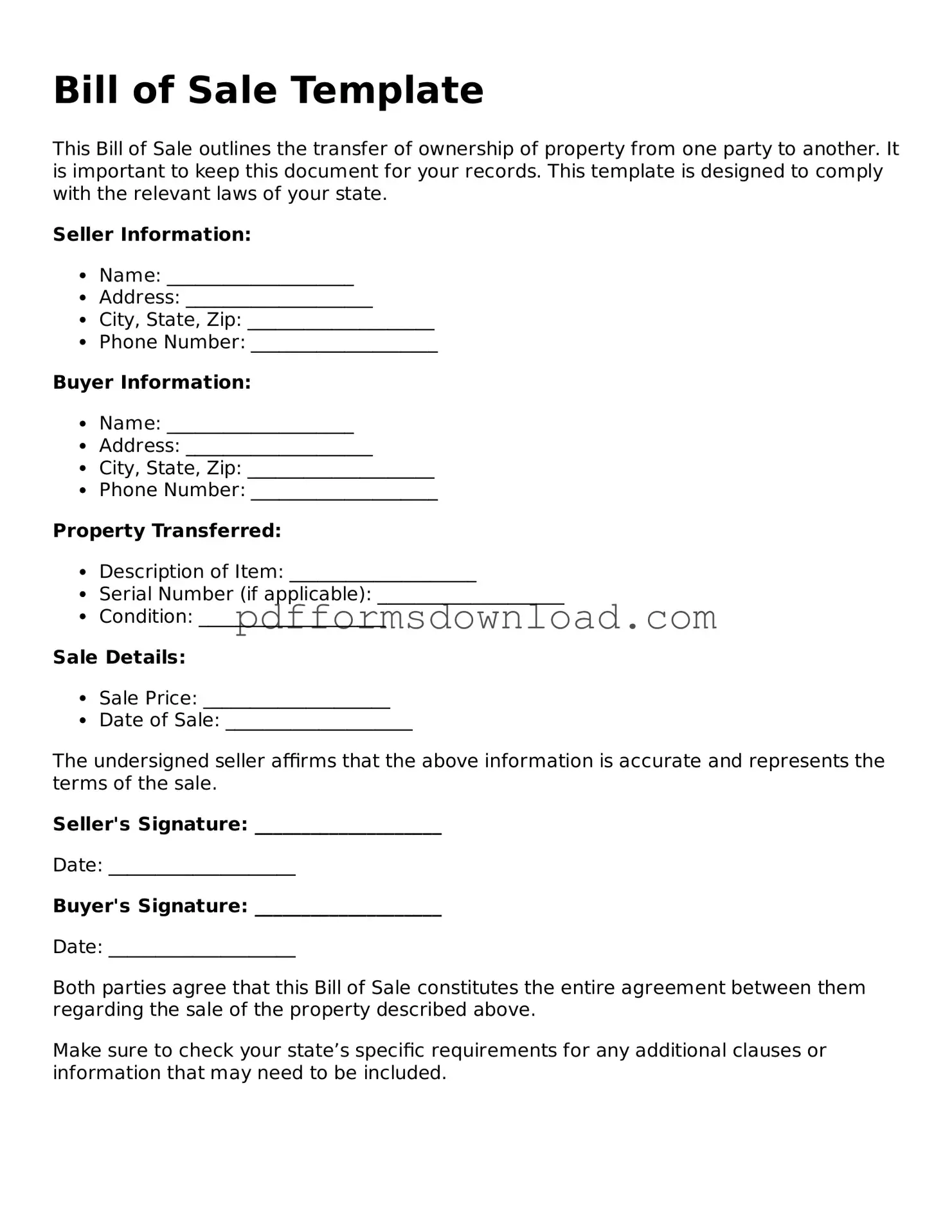 Official Bill of Sale Document