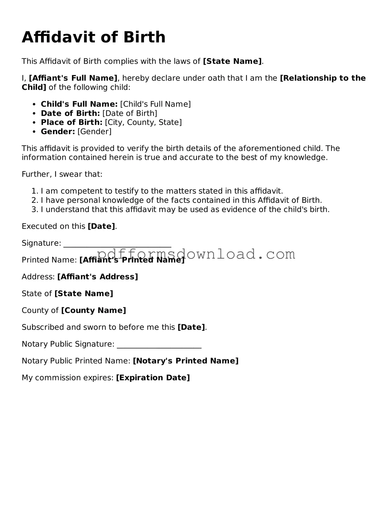 Official Affidavit of Birth Document