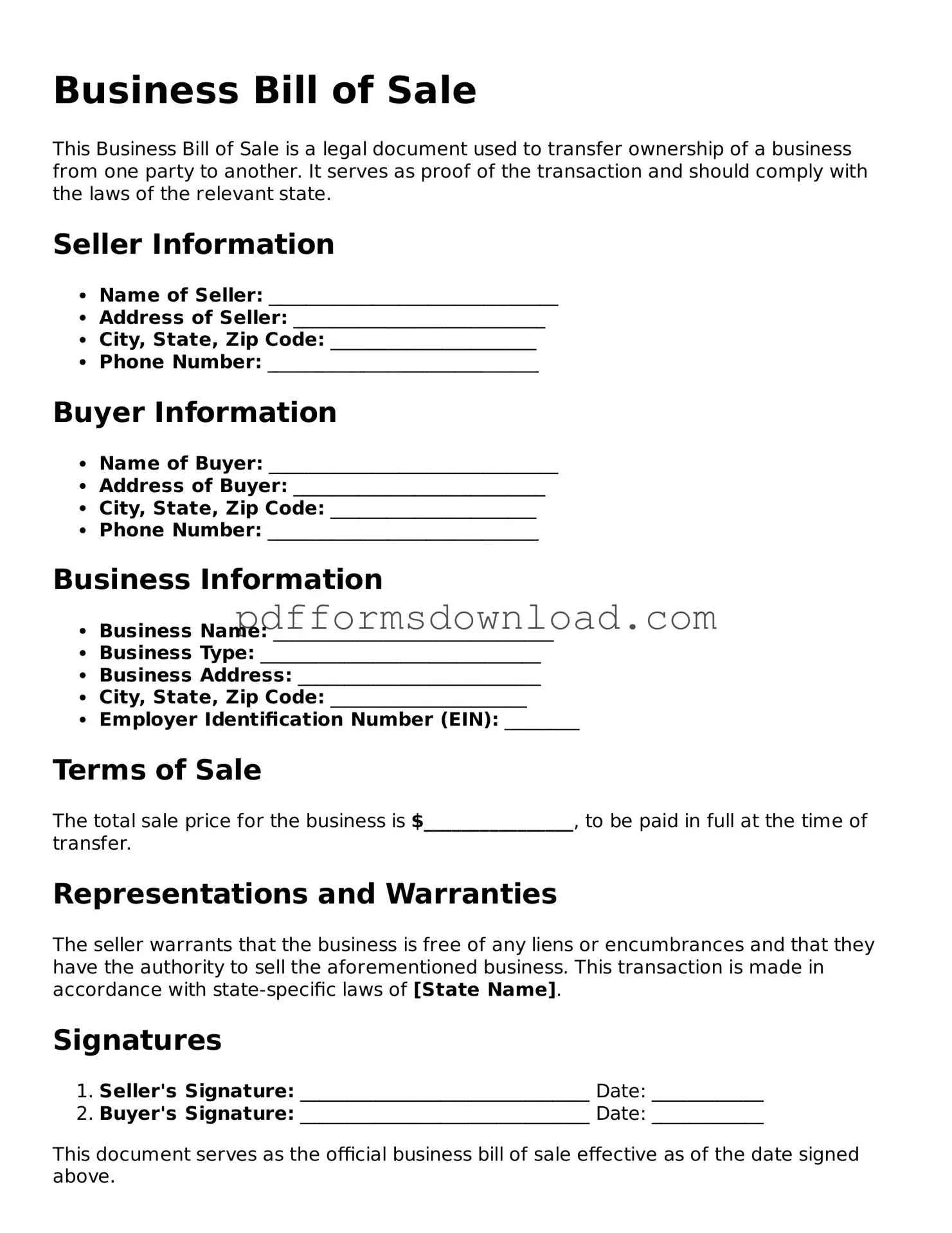 Official Business Bill of Sale Document