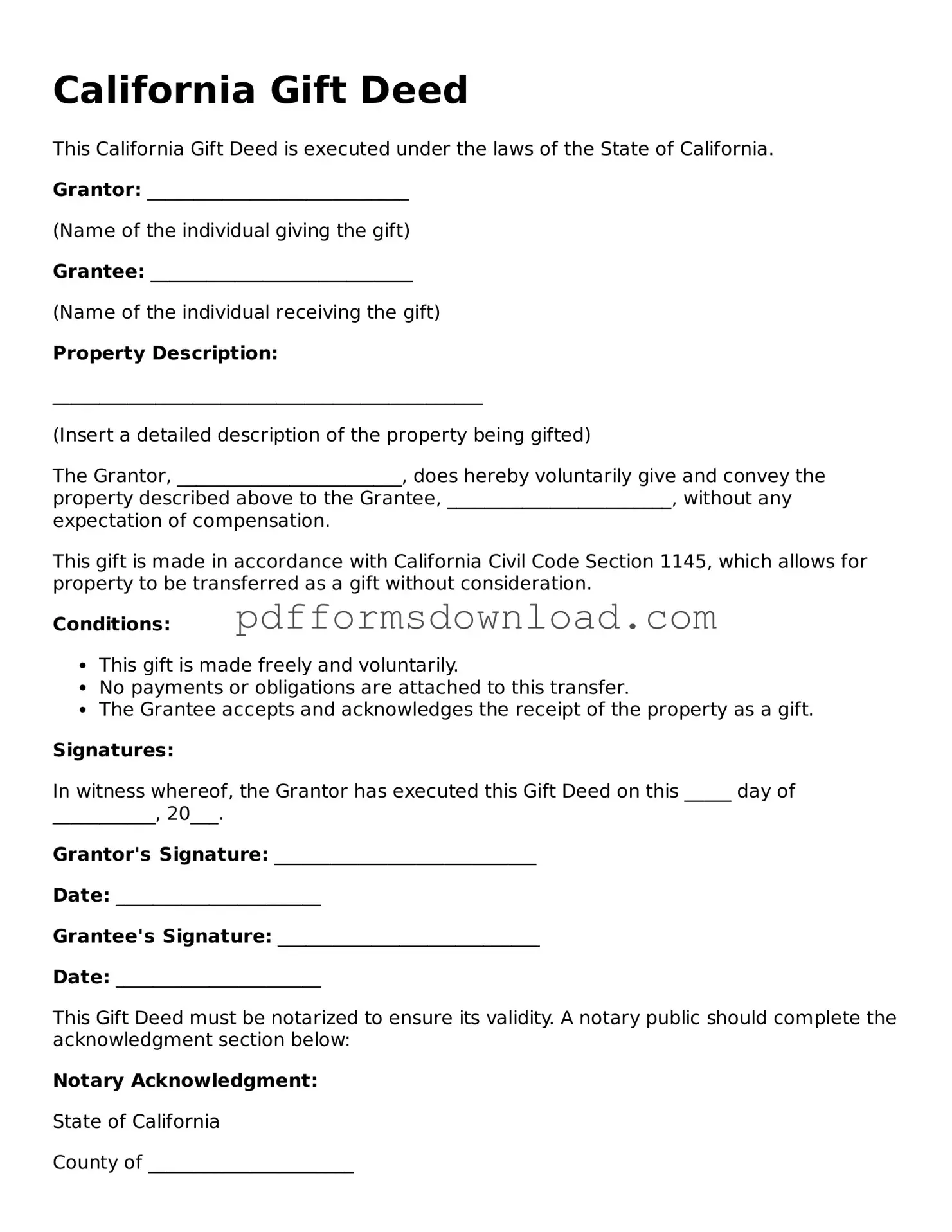 Printable California Gift Deed Form