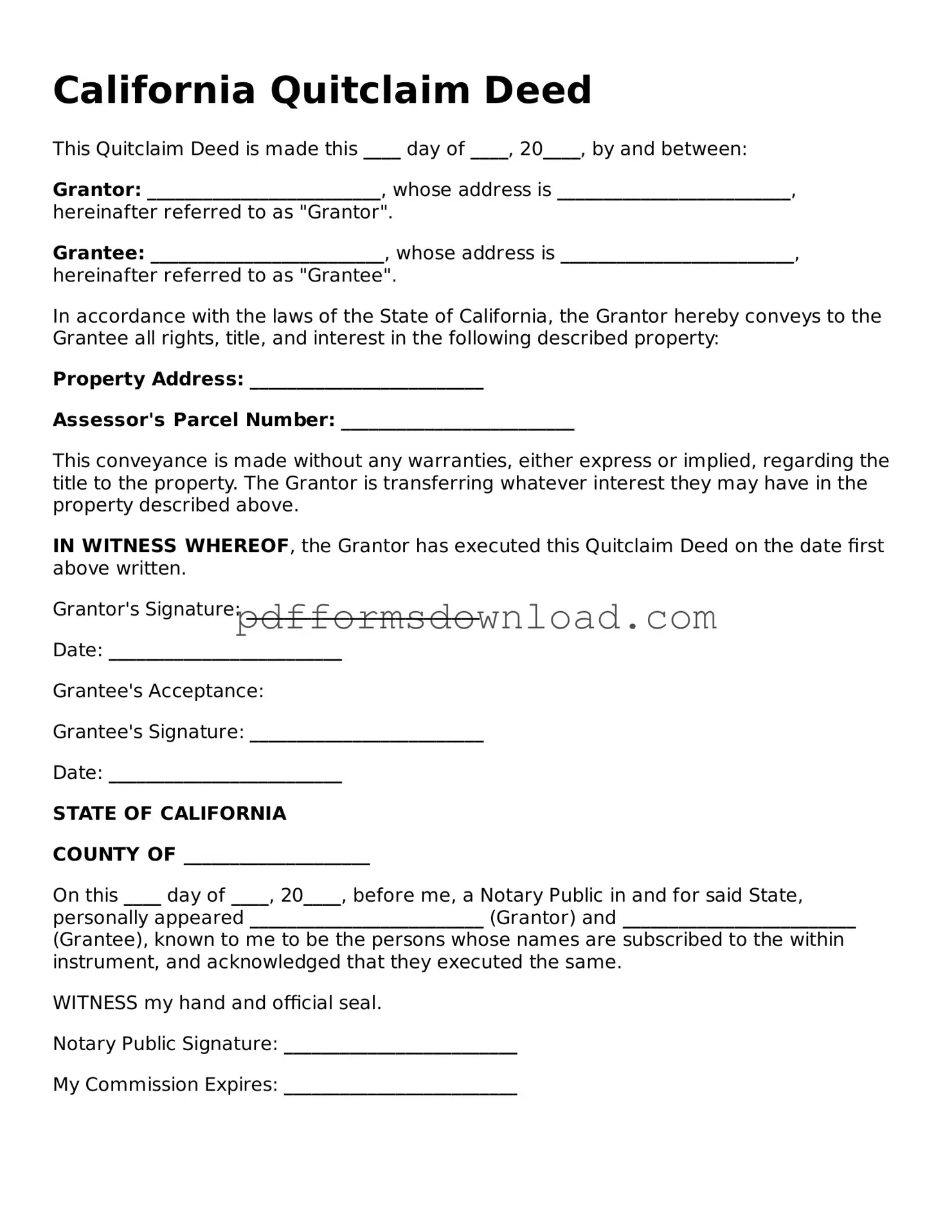 Printable California Quitclaim Deed Form