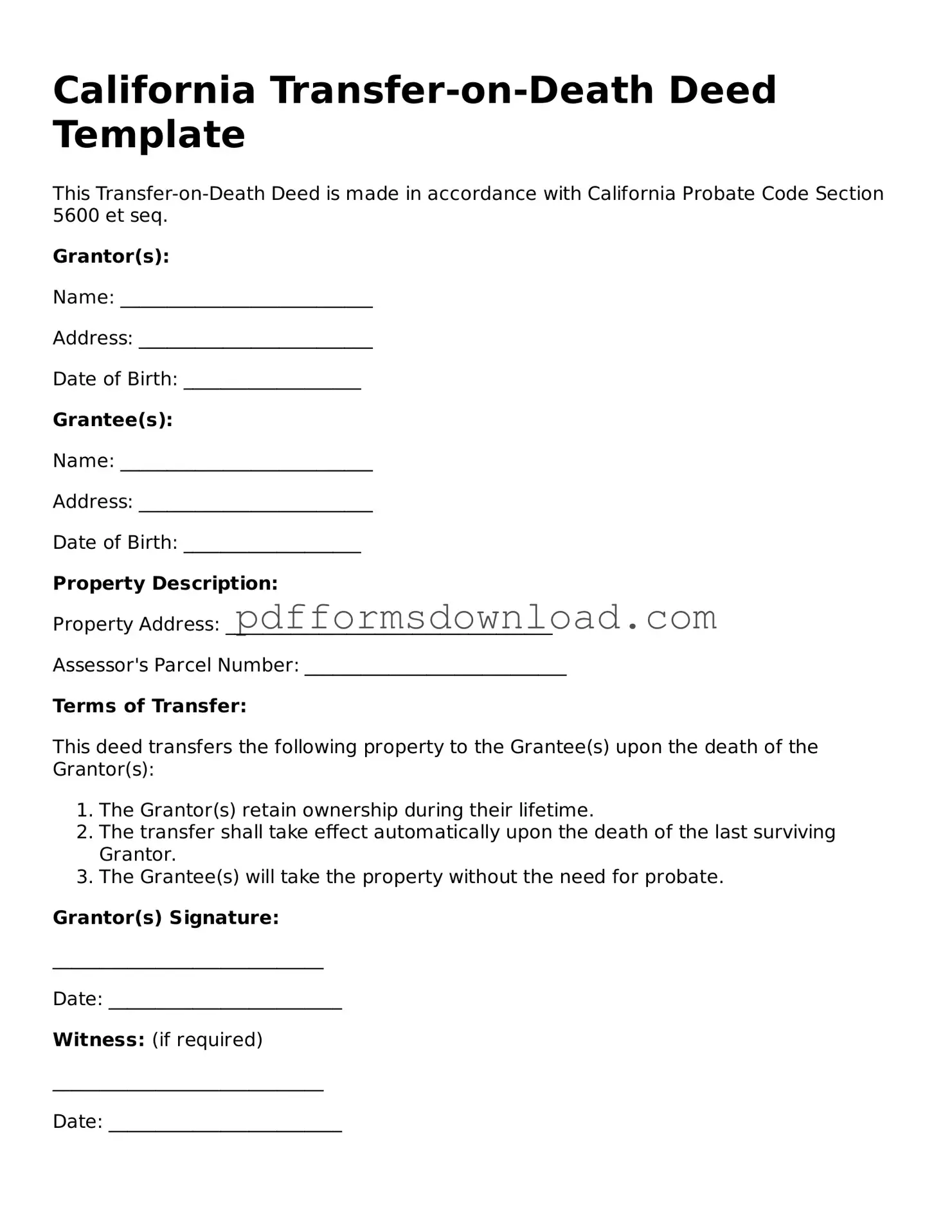 Printable California Transfer-on-Death Deed Form