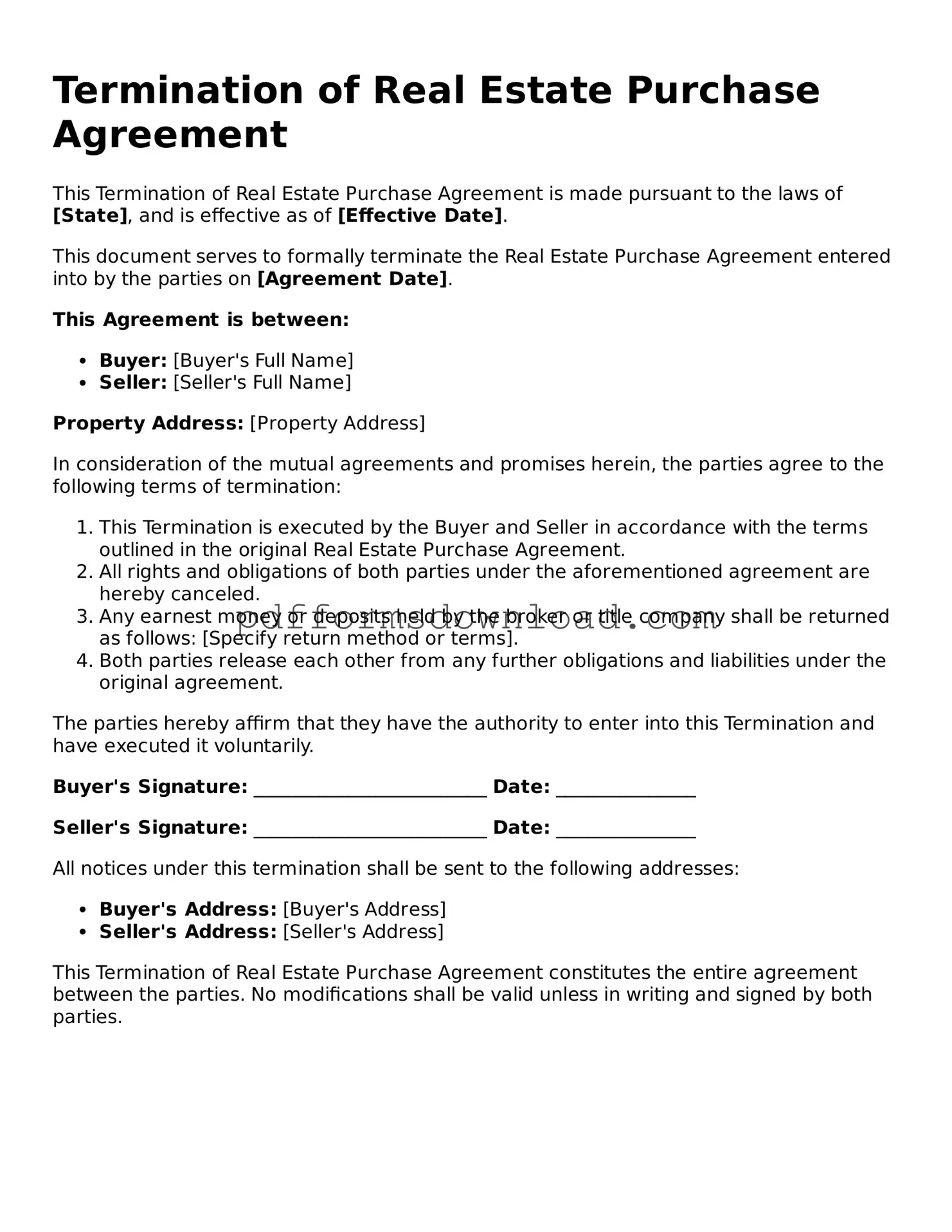 Official Termination of Real Estate Purchase Agreement Document
