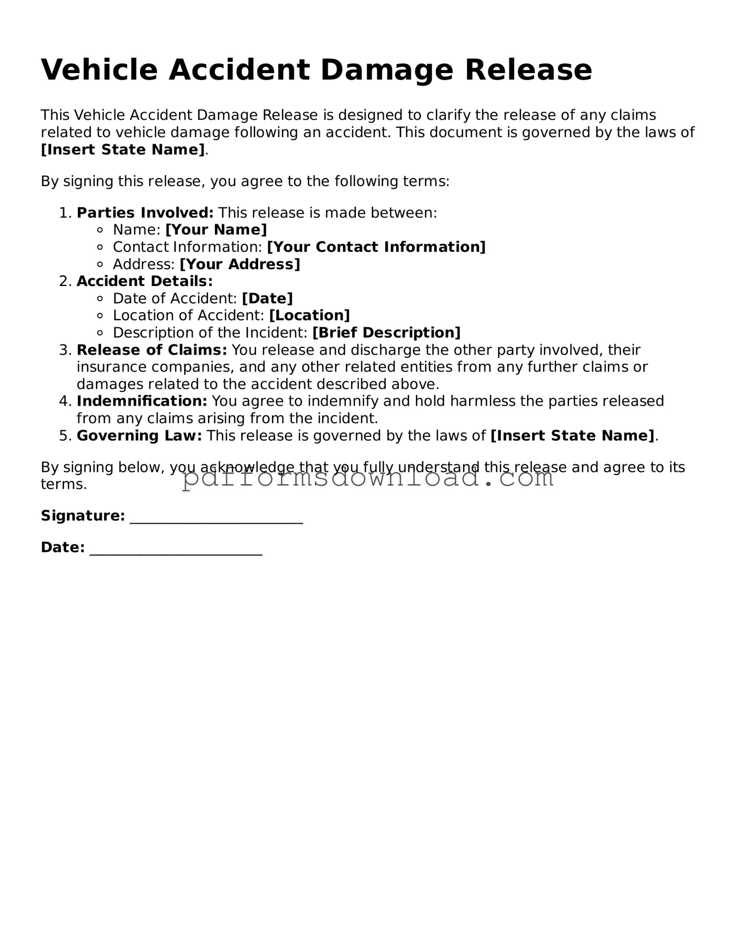 Official Vehicle Accident Damage Release Document