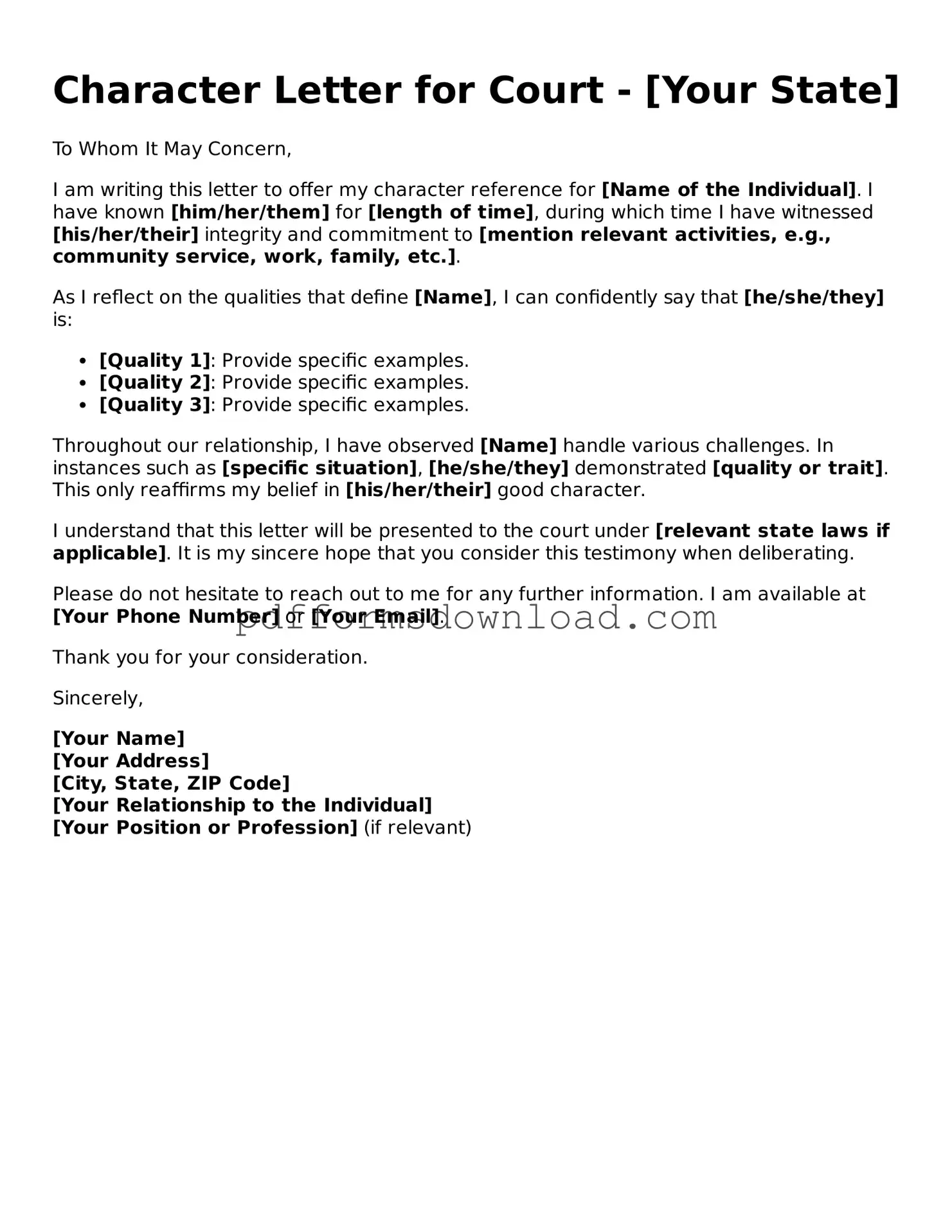 Official Character Letter for Court Document