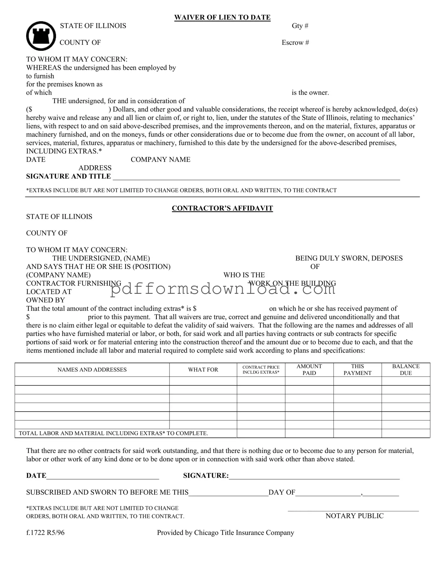 Download Chicago Title Waiver Format Template