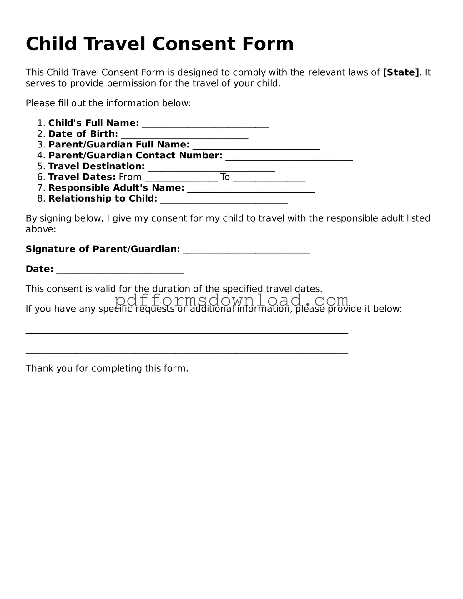 Official Child Travel Consent Form Document