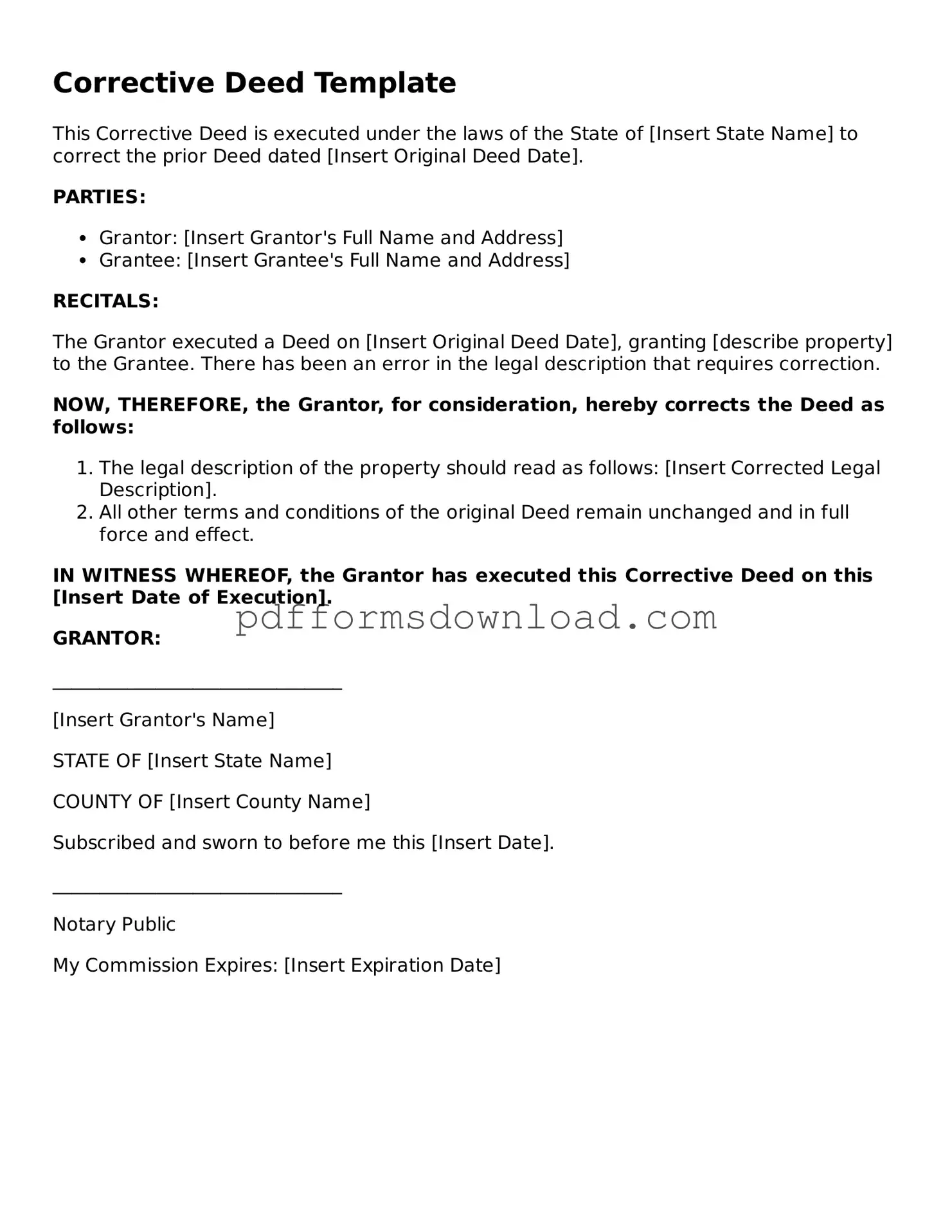 Official Corrective Deed Document