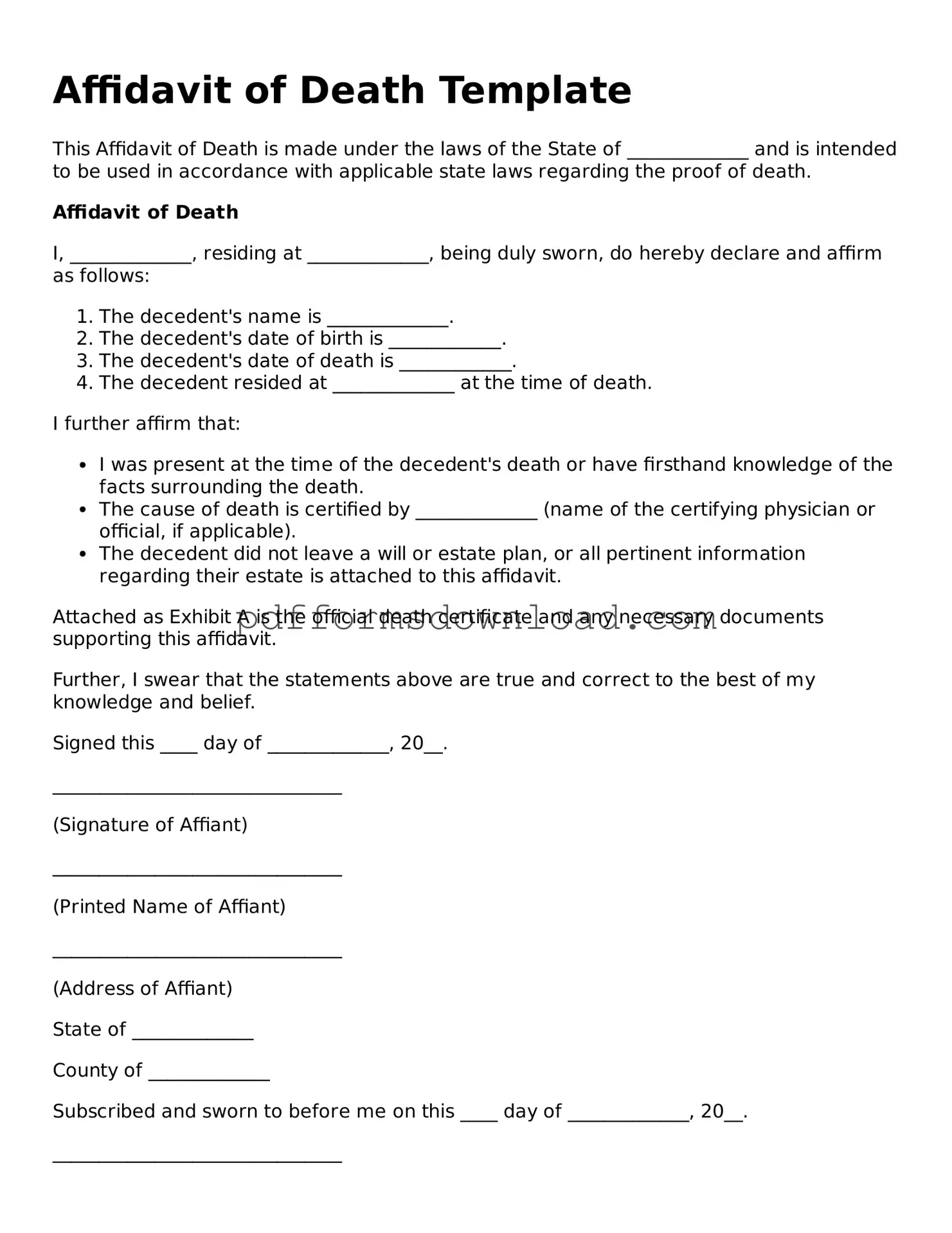 Official Affidavit of Death Document