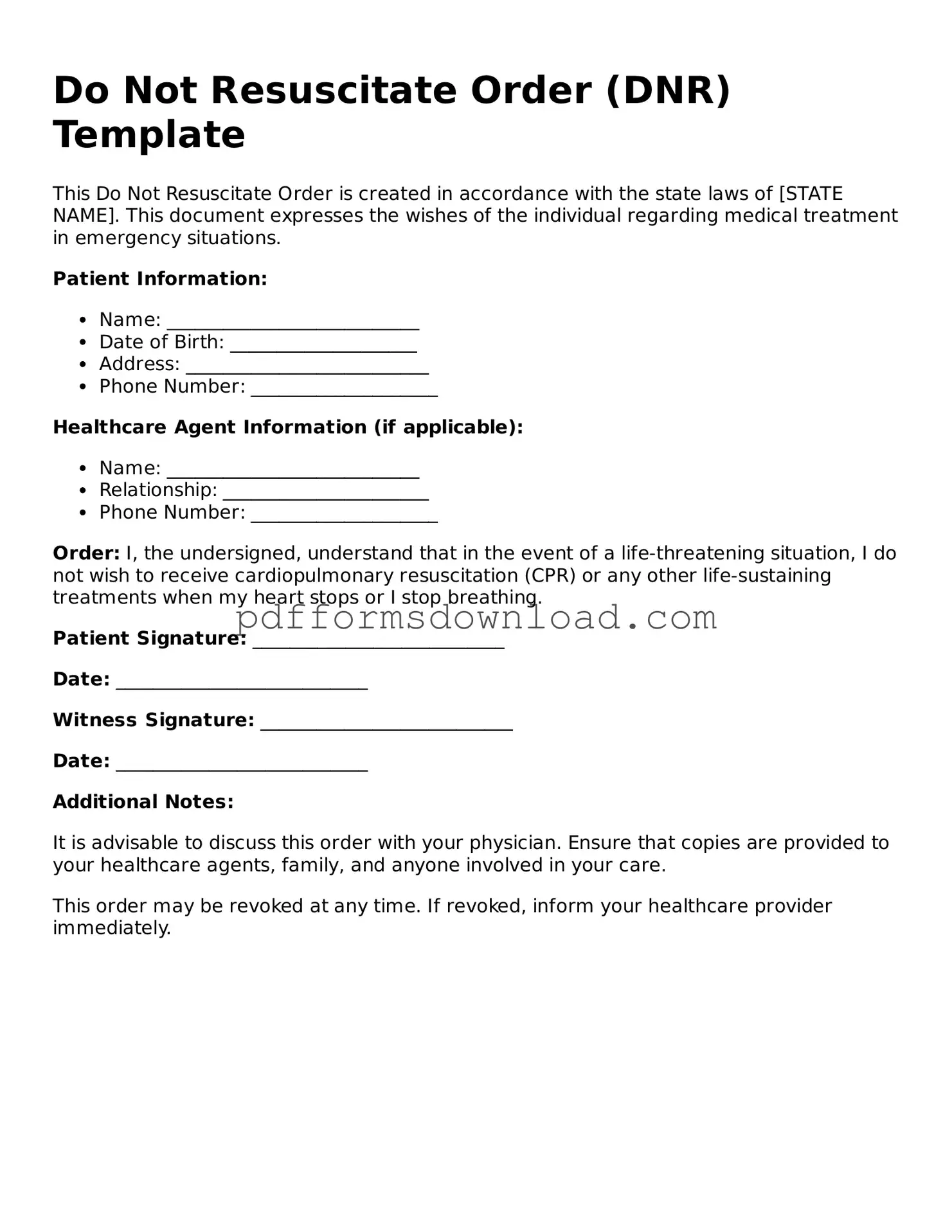 Official Do Not Resuscitate Order Document