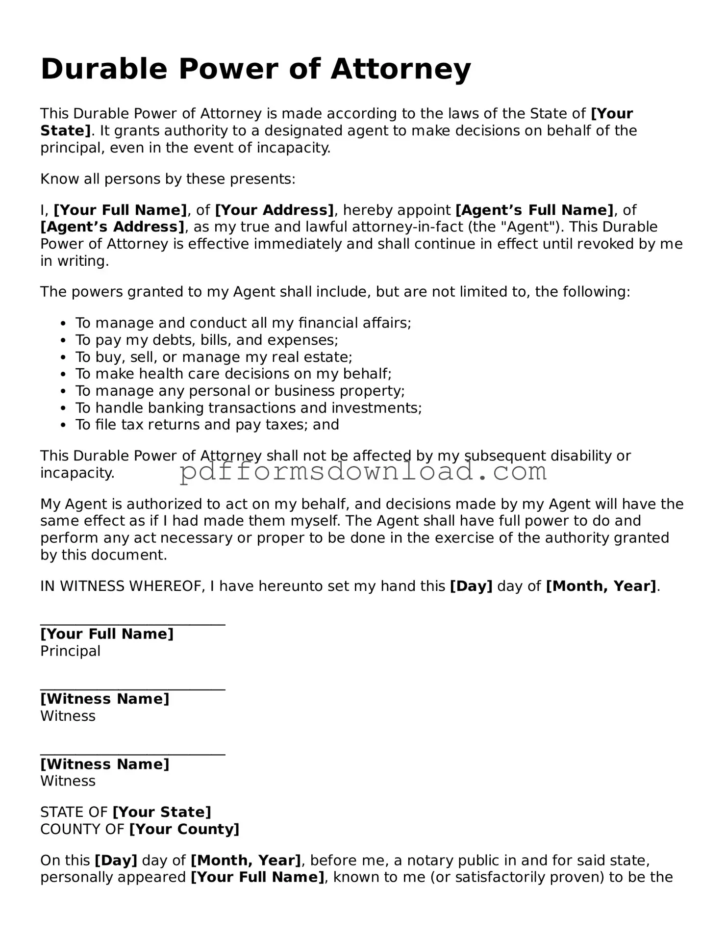 Official Durable Power of Attorney Document