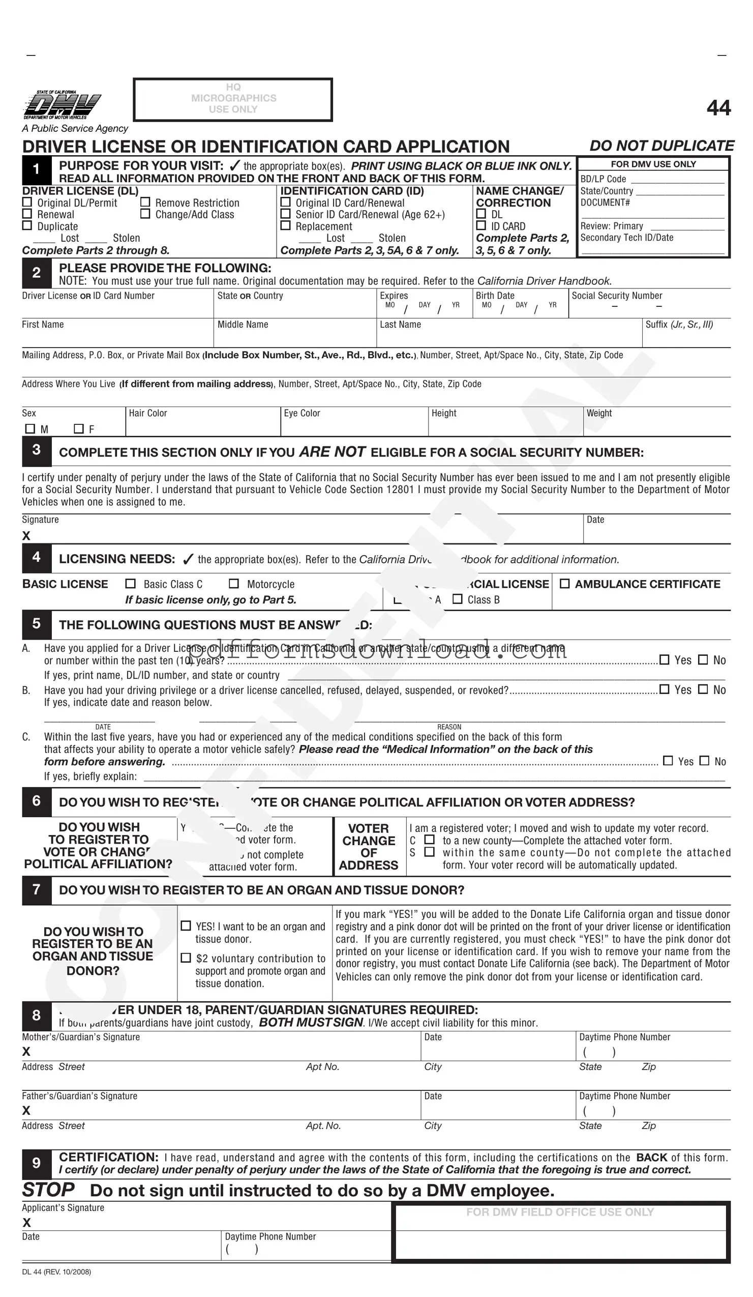 Download Ca Dmv Dl 44 Template