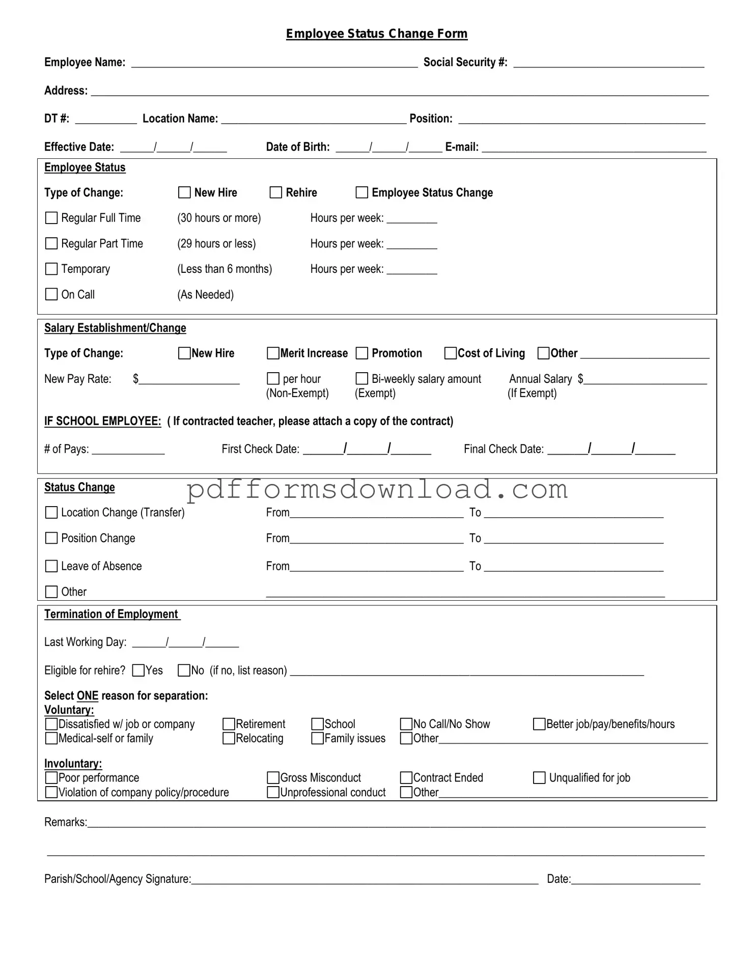 Download Employee Status Change Template