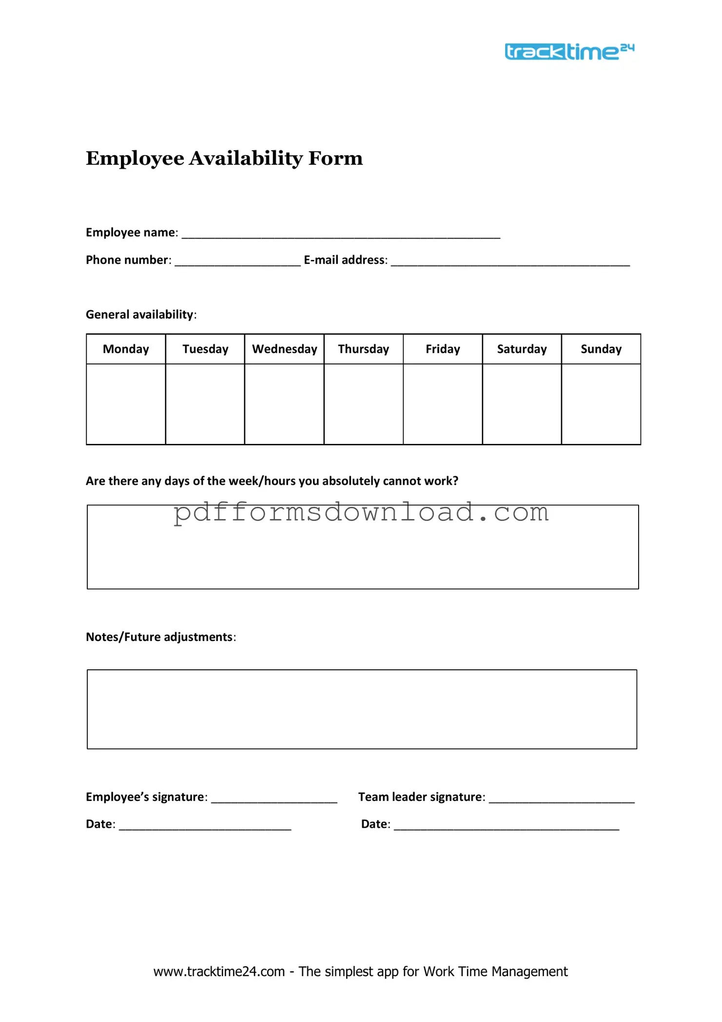 Download Employee Availability Template
