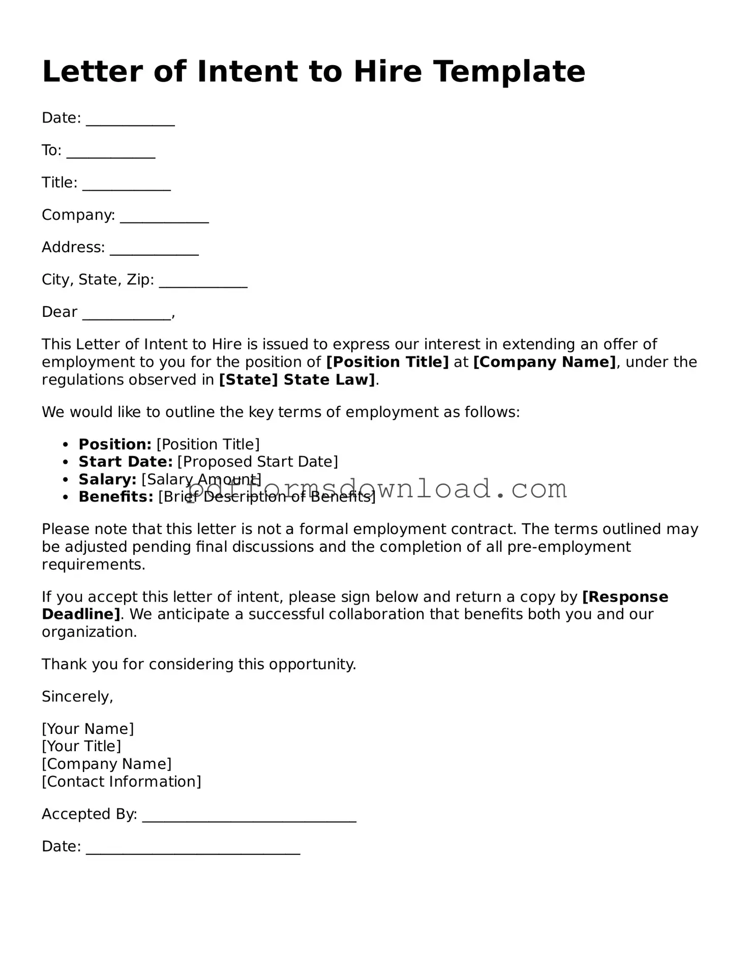 Official Letter of Intent to Hire Document