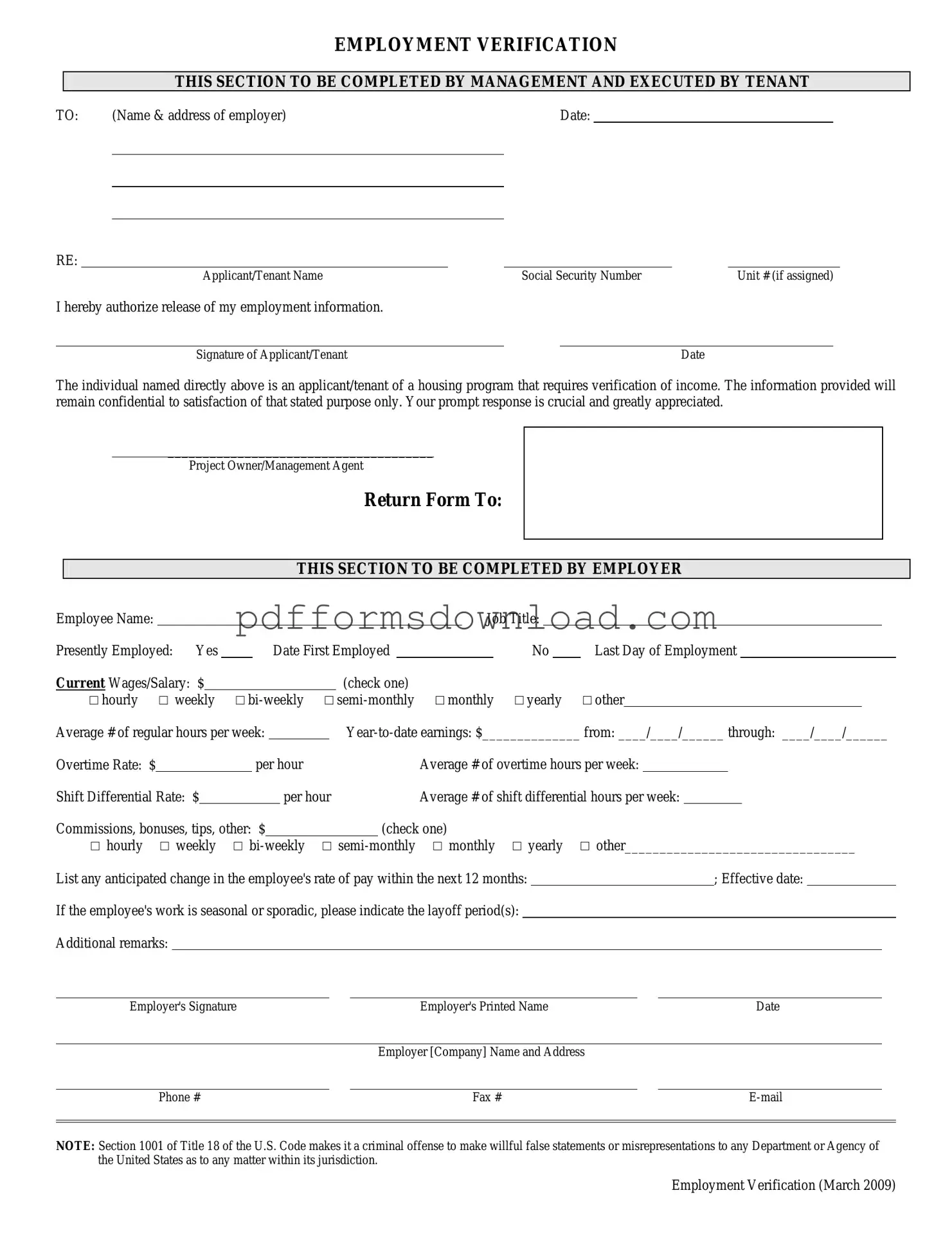 Download Employment verification form Template