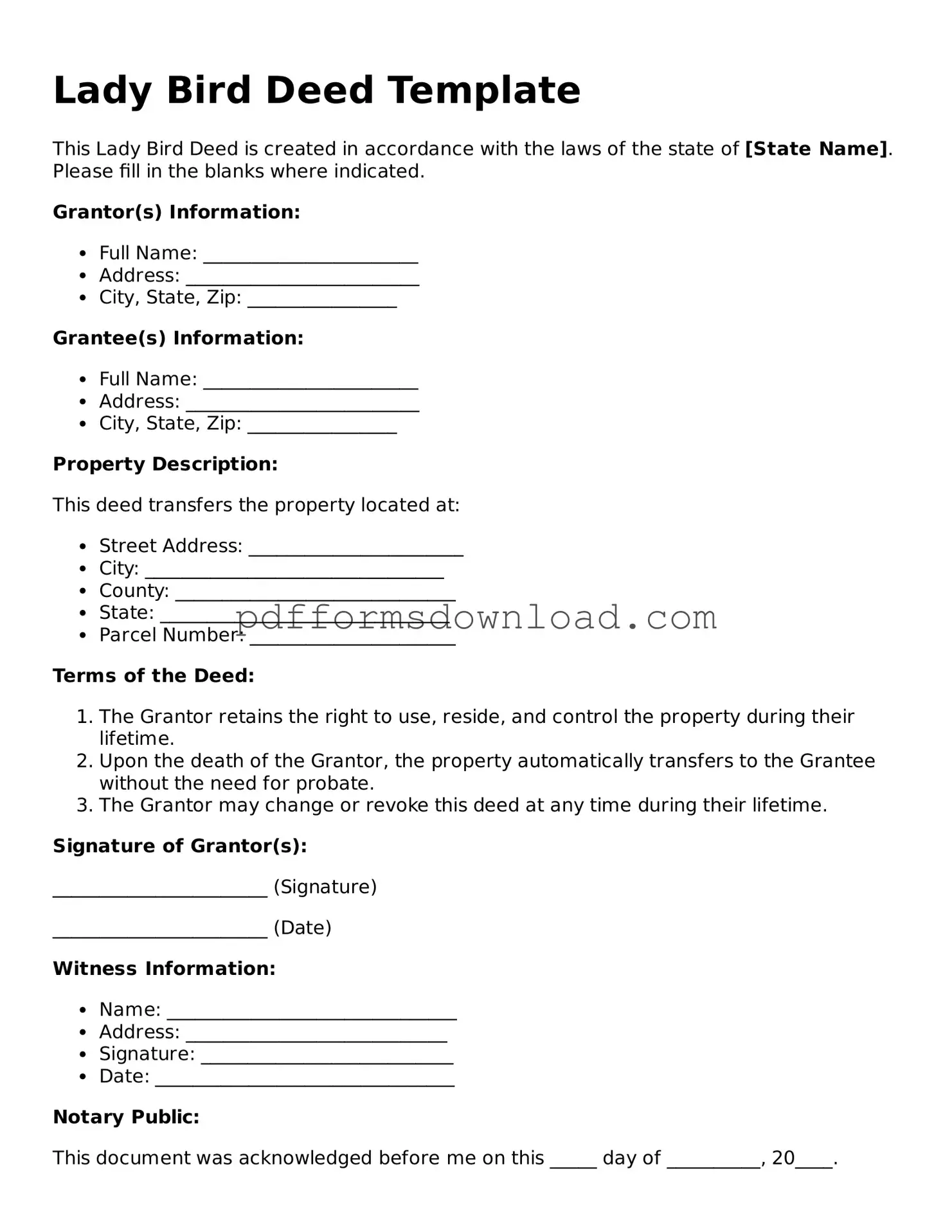 Official Lady Bird Deed Document