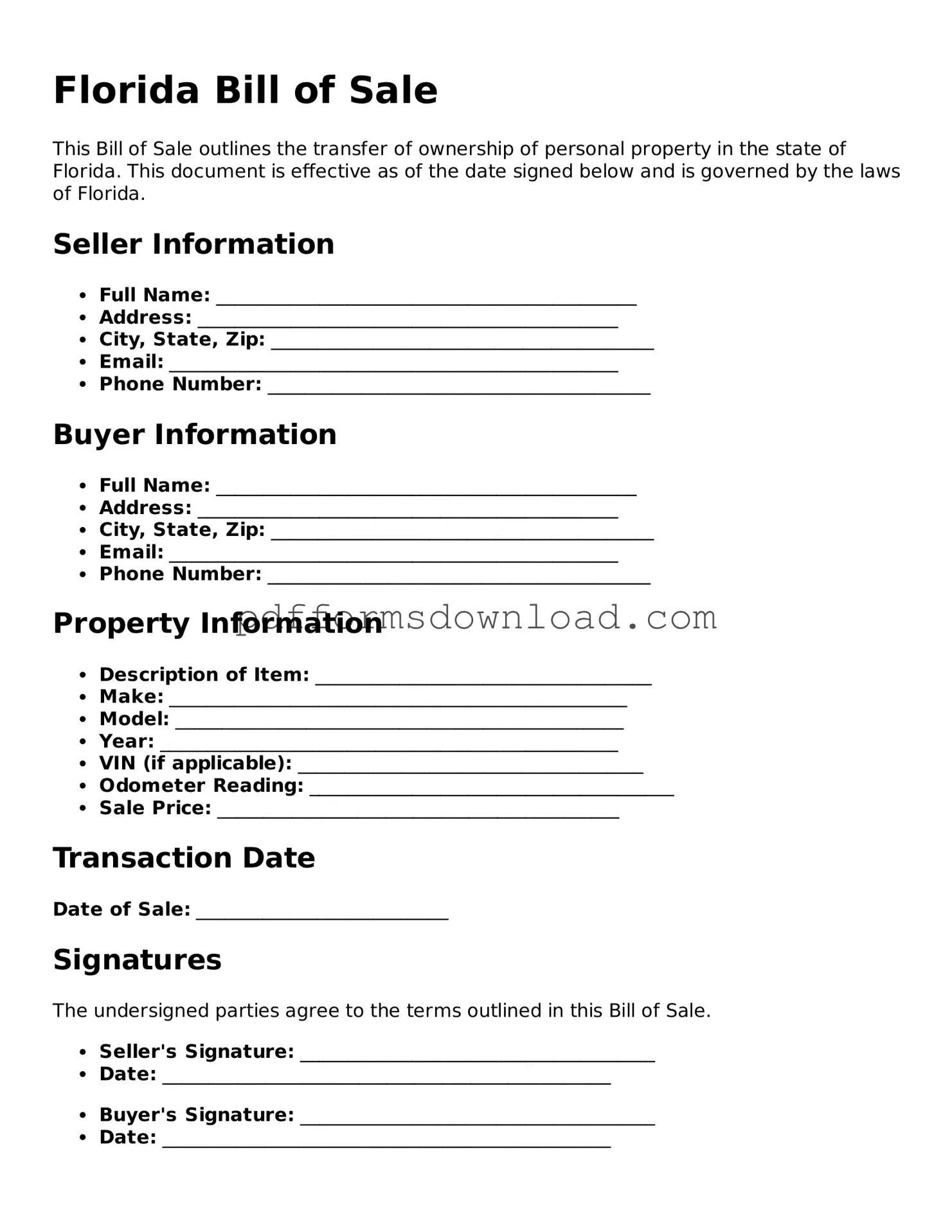 Printable Florida Bill of Sale Form