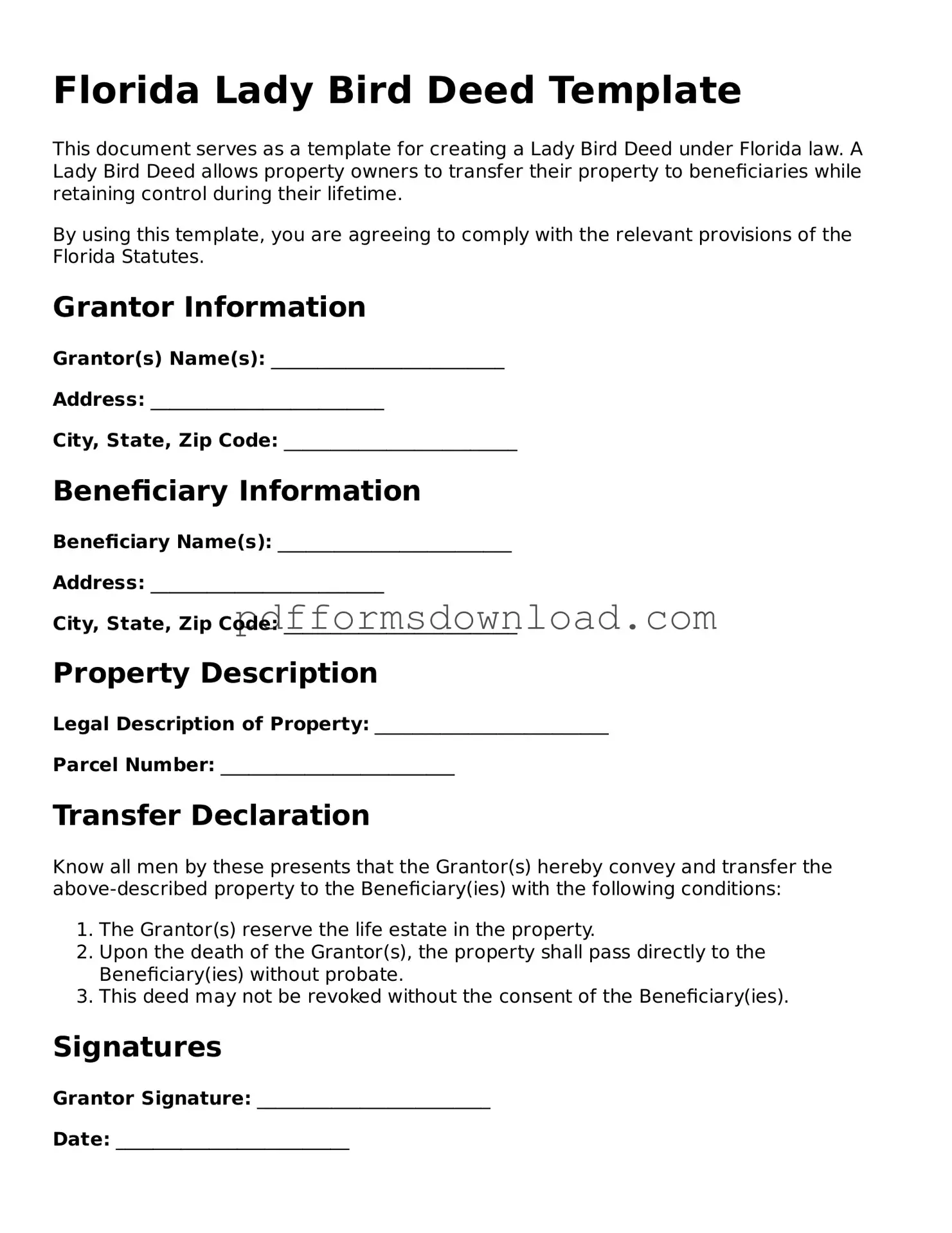 Printable Florida Lady Bird Deed Form