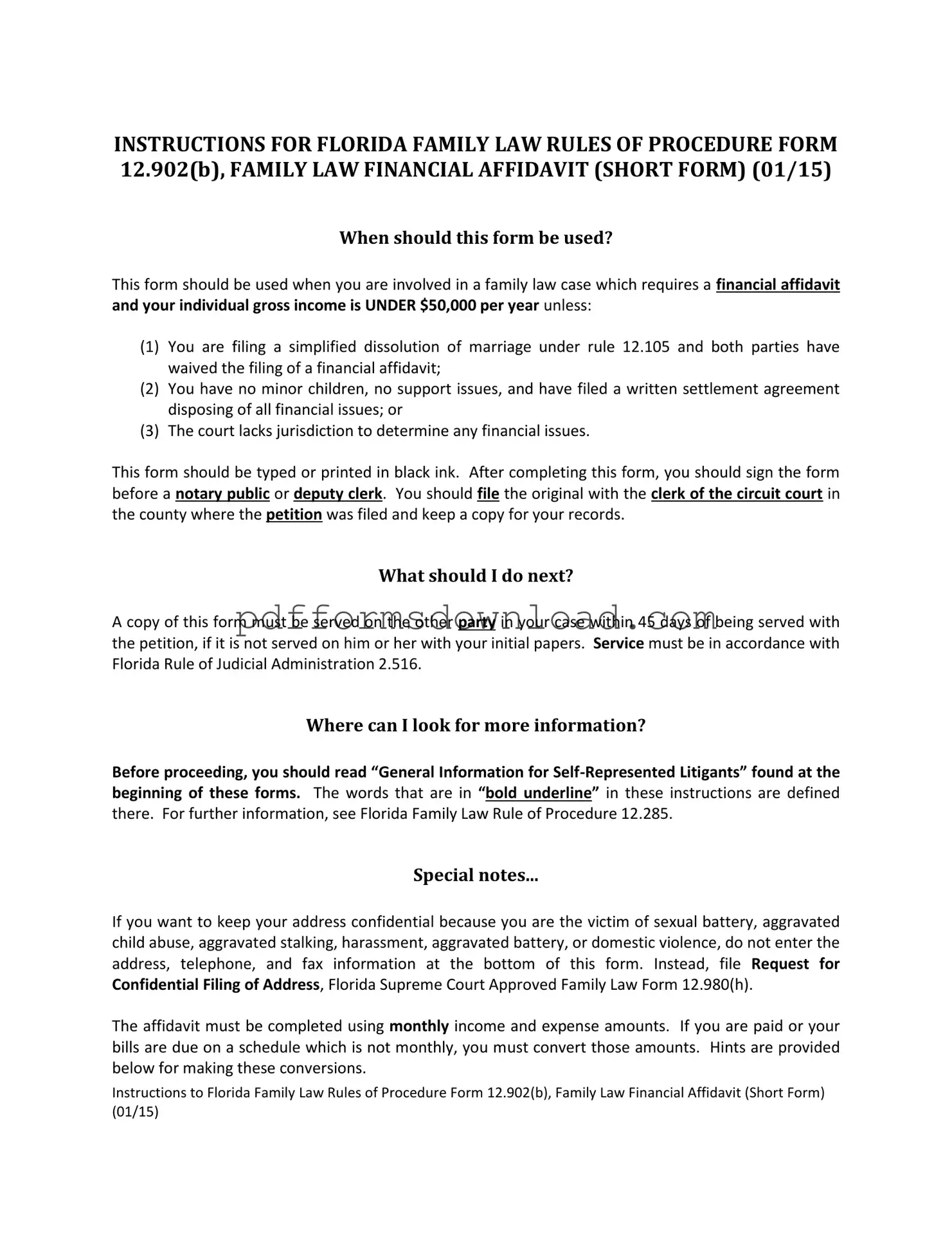 Download Florida Financial Affidavit Short 12.902(b) Template