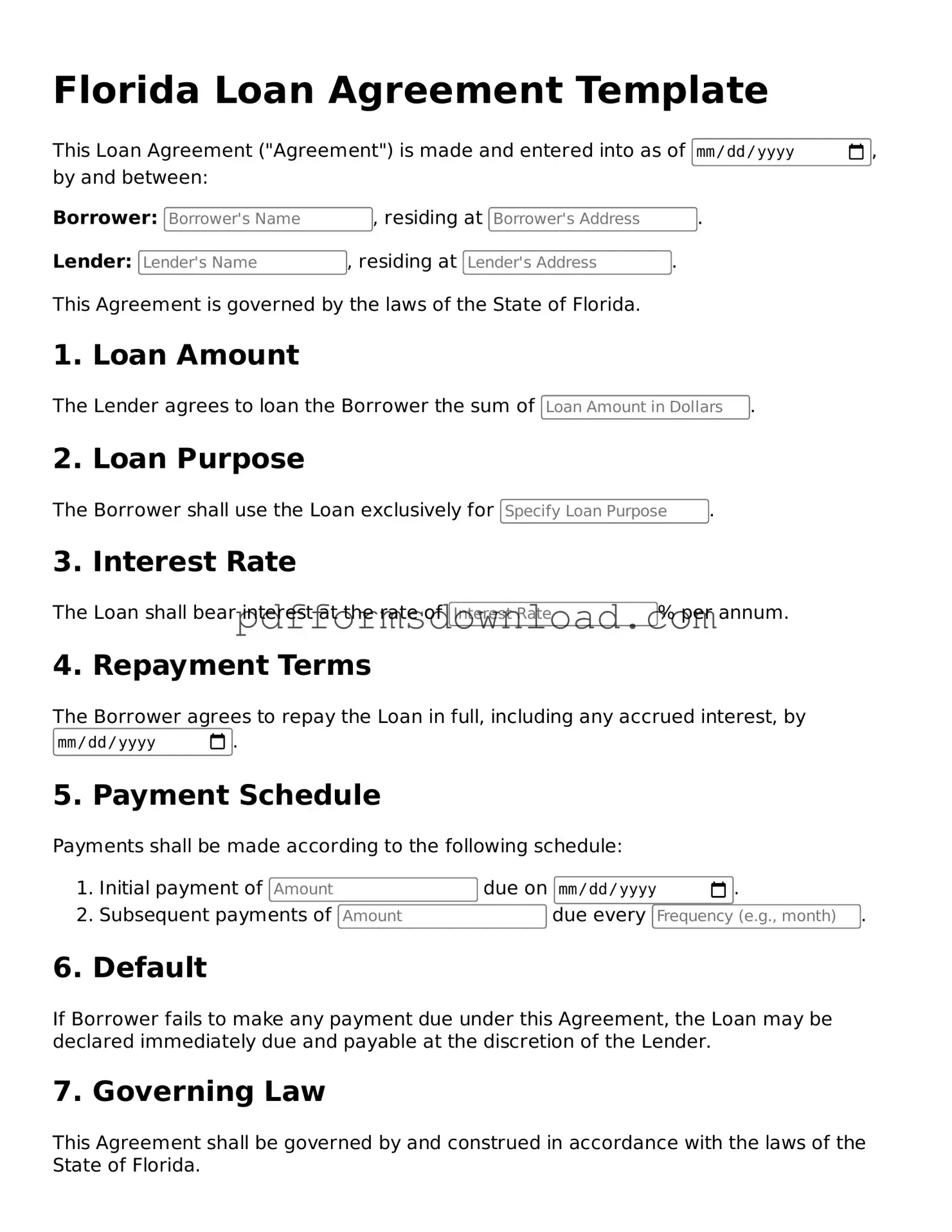 Printable Florida Loan Agreement Form