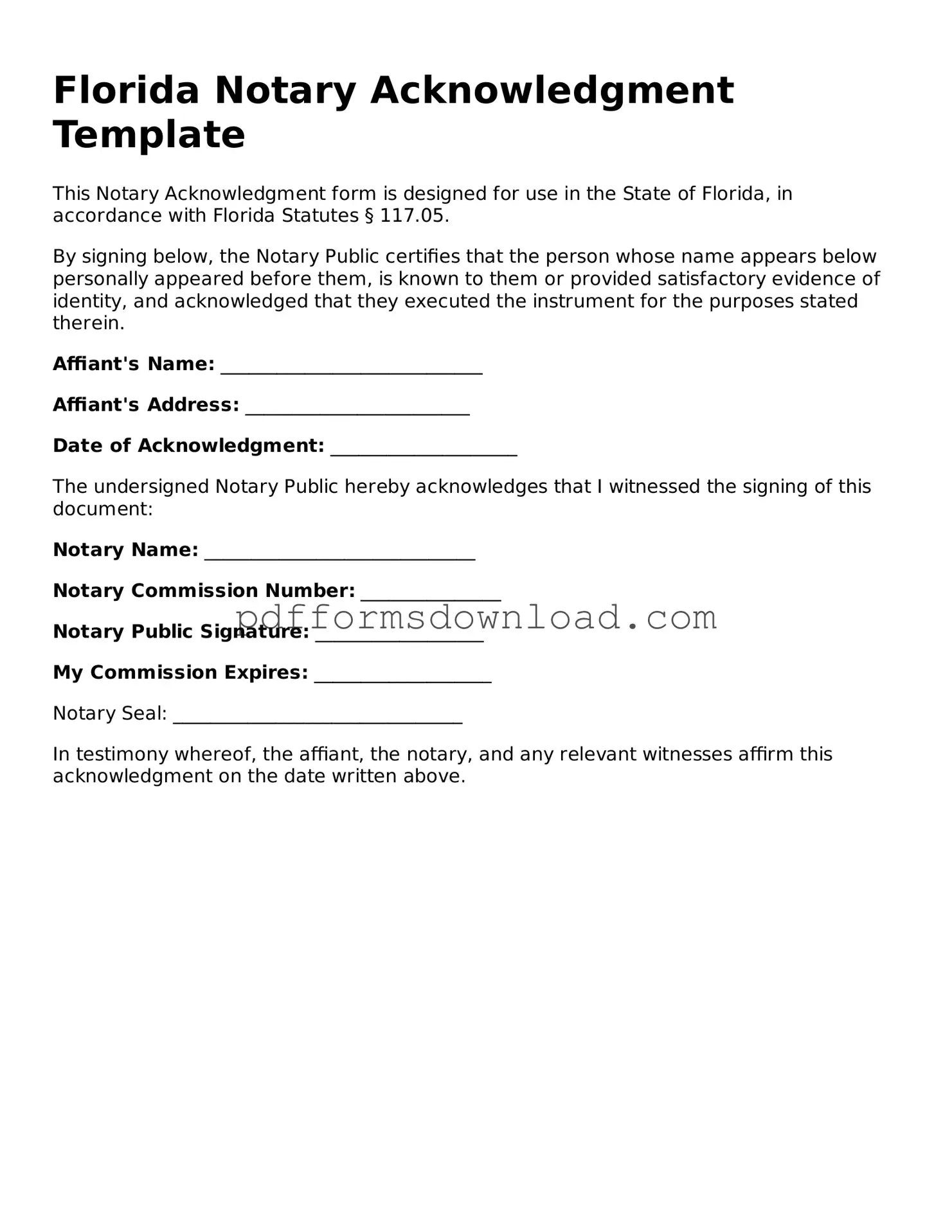 Printable Florida Notary Acknowledgement Form