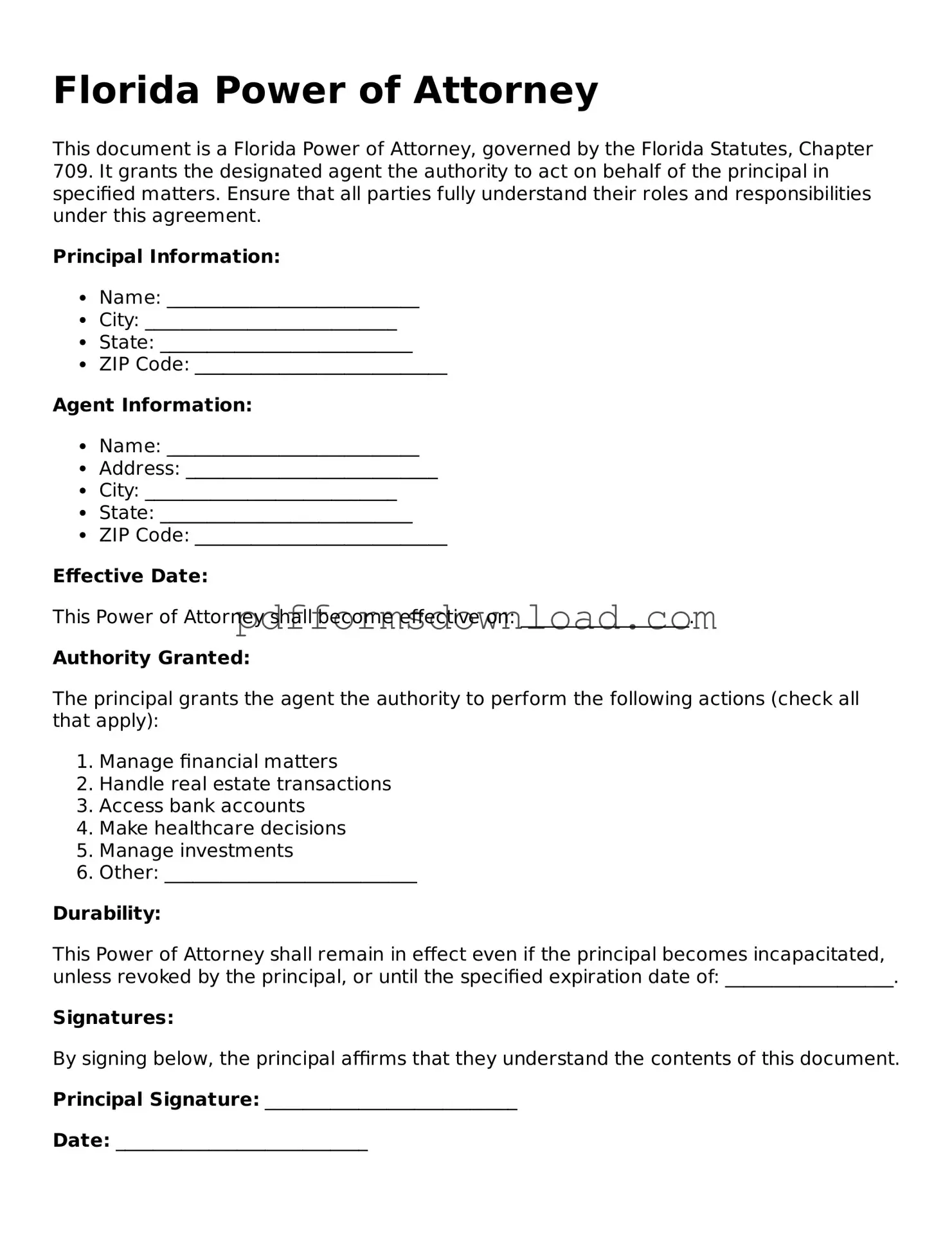 Printable Florida Power of Attorney Form