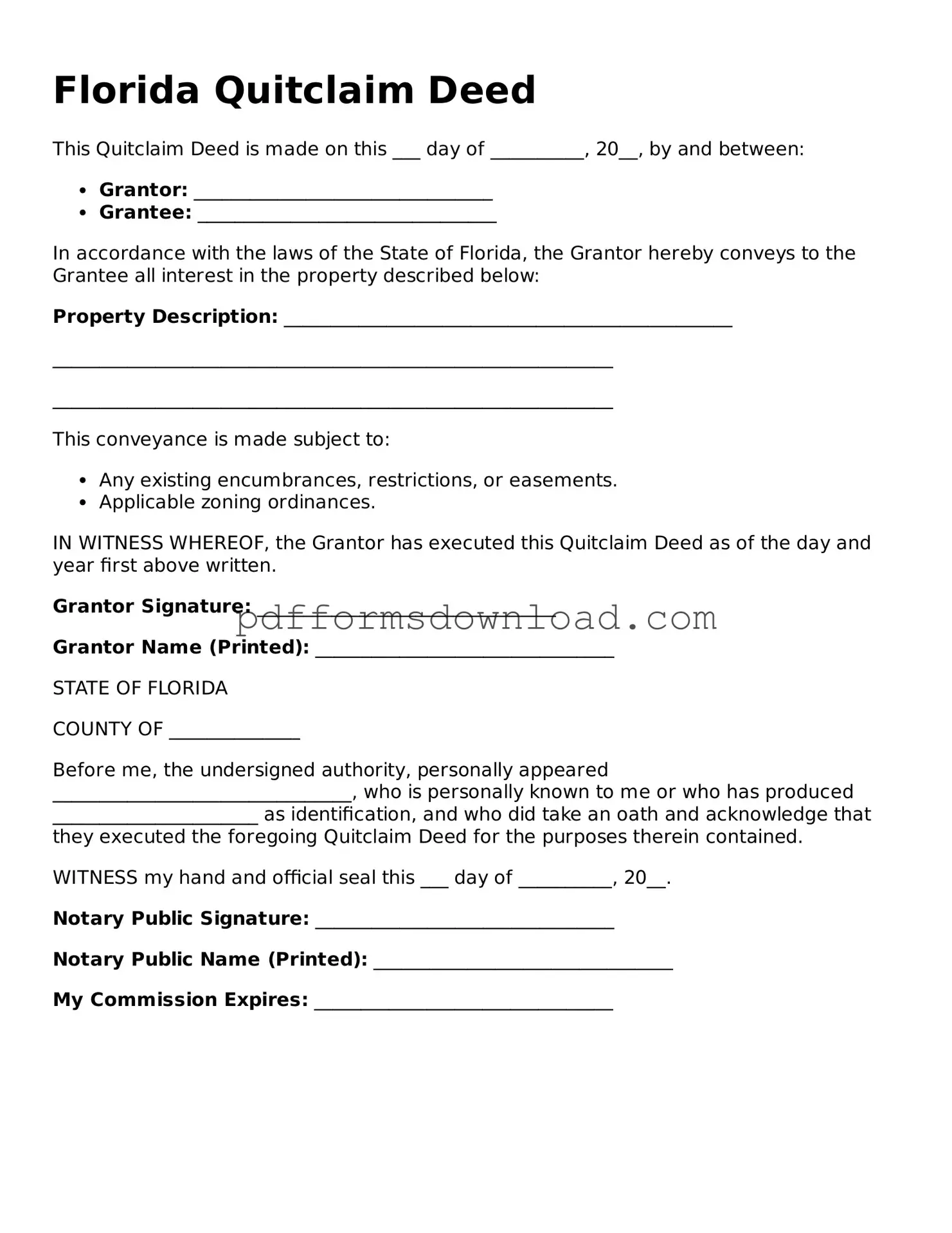 Printable Florida Quitclaim Deed Form
