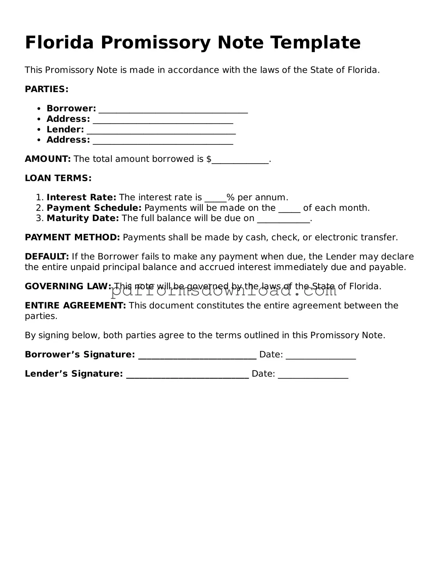 Printable Florida Promissory Note Form