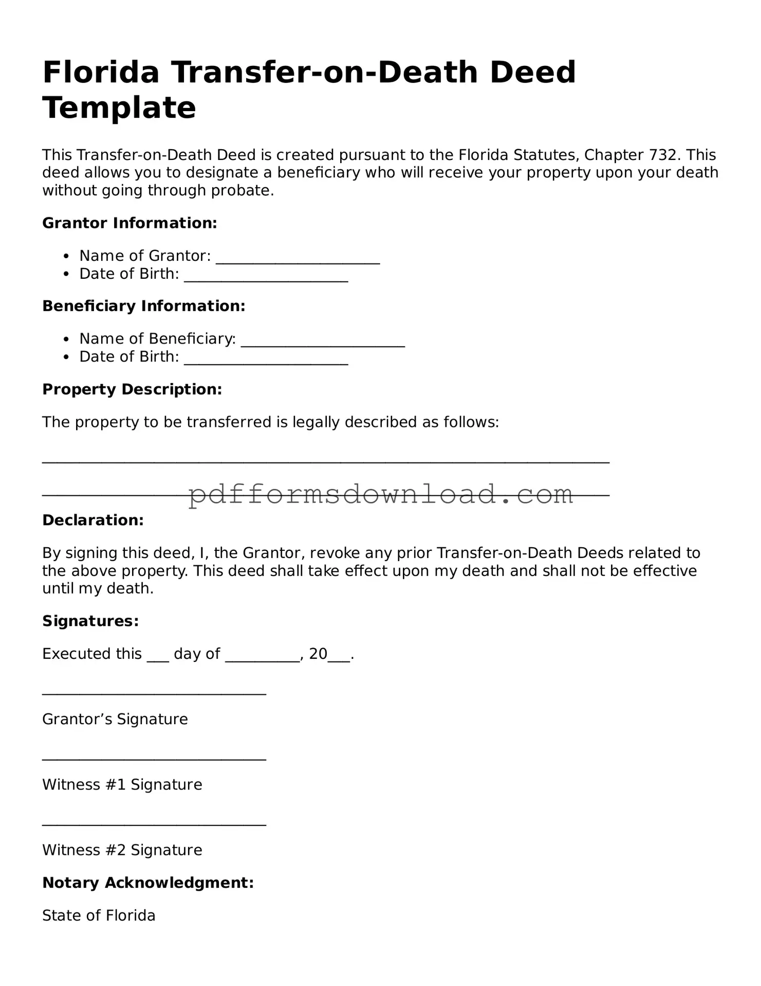 Printable Florida Transfer-on-Death Deed Form