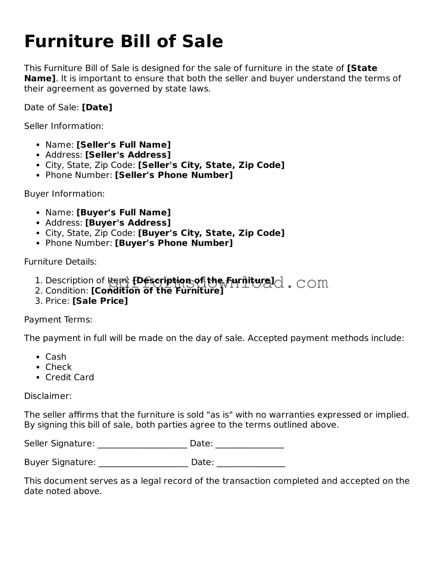 Official Furniture Bill of Sale Document