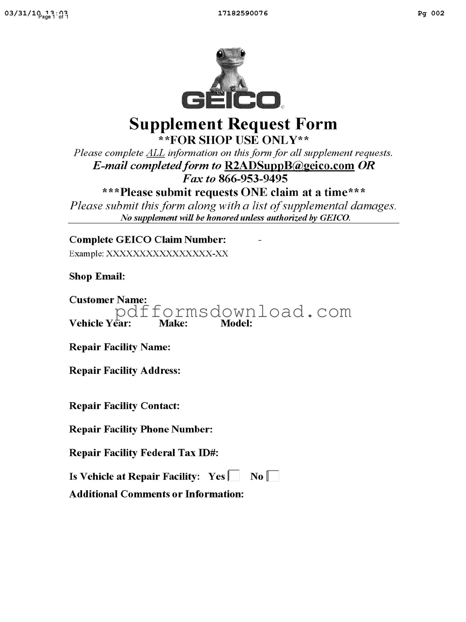 Download Geico Supplement Request Template
