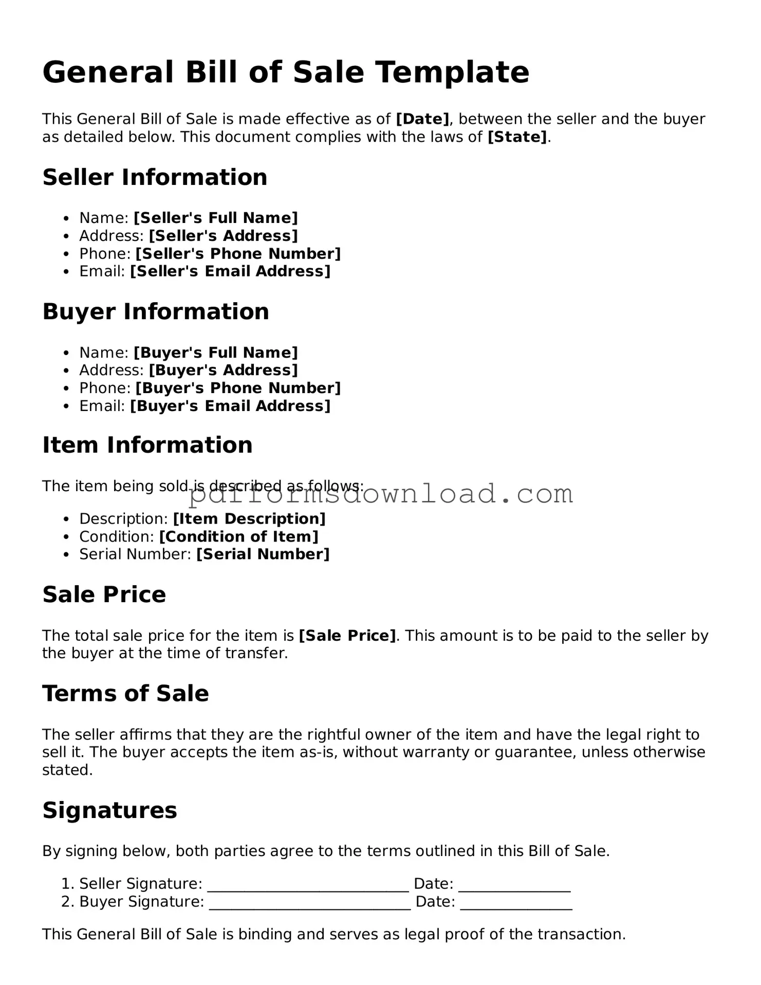 Official General Bill of Sale Document