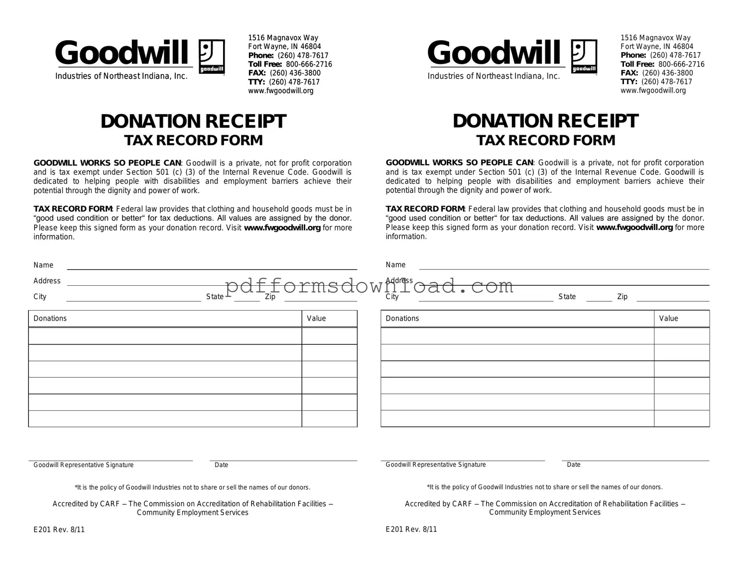 Download Goodwill donation receipt Template