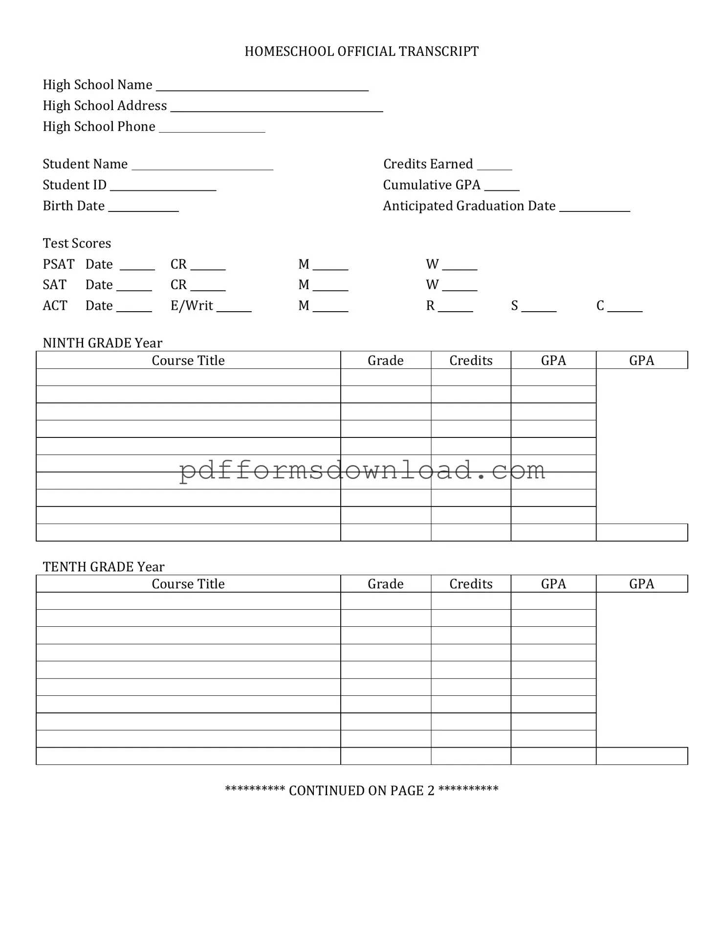Download High School Transcript Template