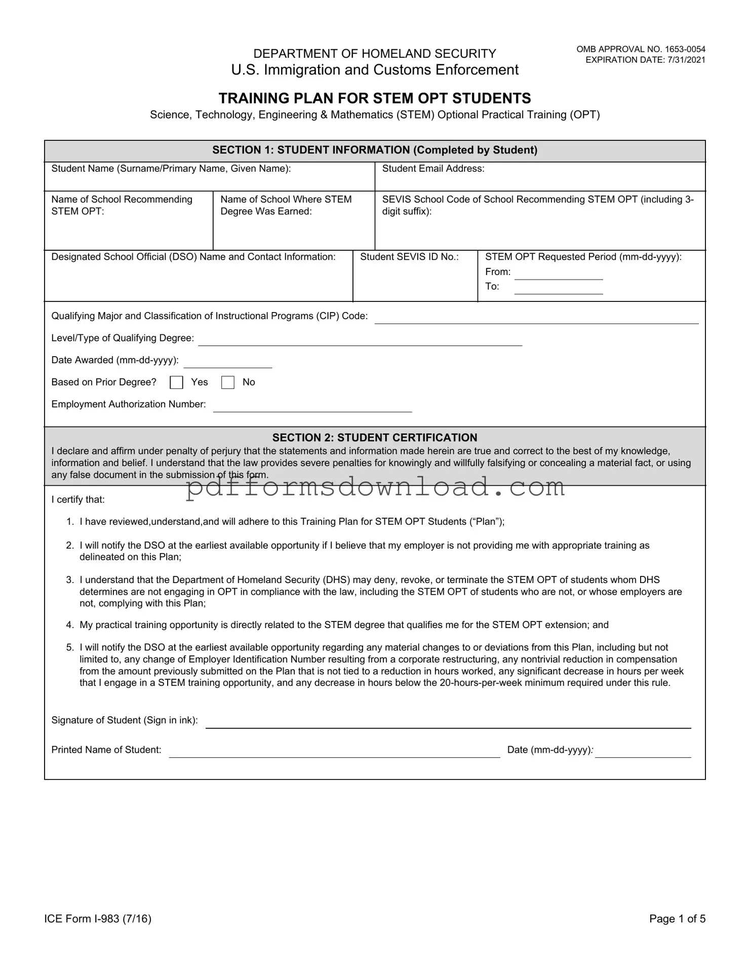 Download ICE I-983 Template