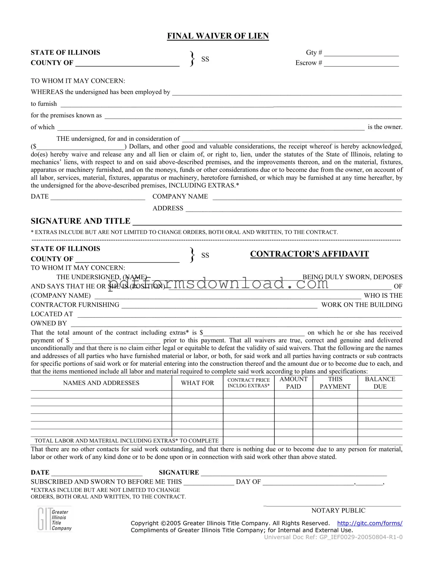 Download Illinois Final Waiver Of Lien Template