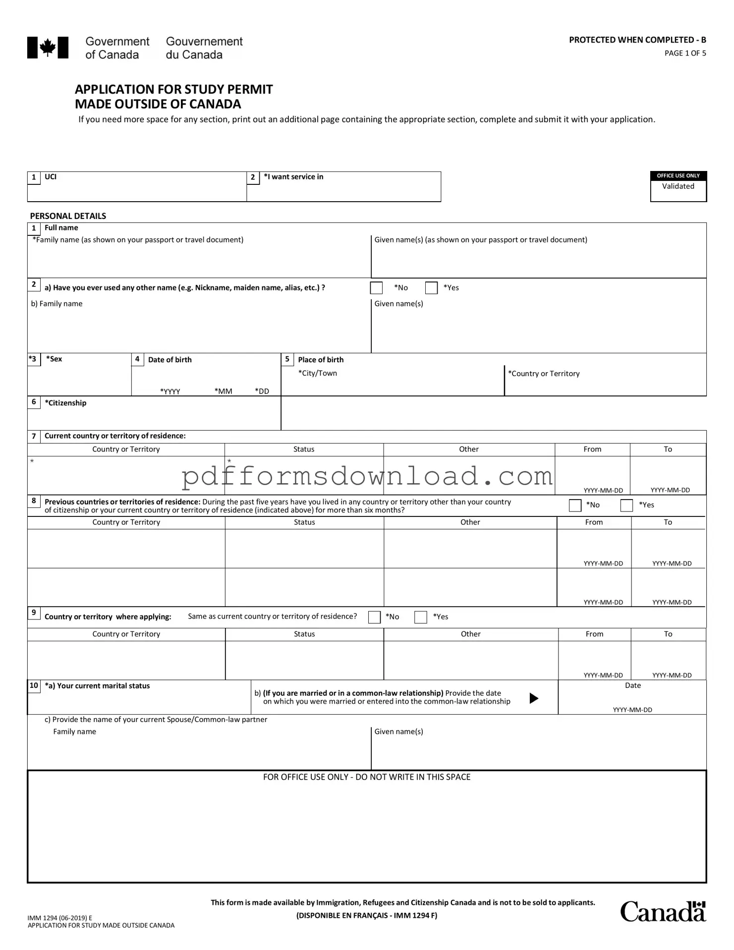 Download Imm 1294 Template