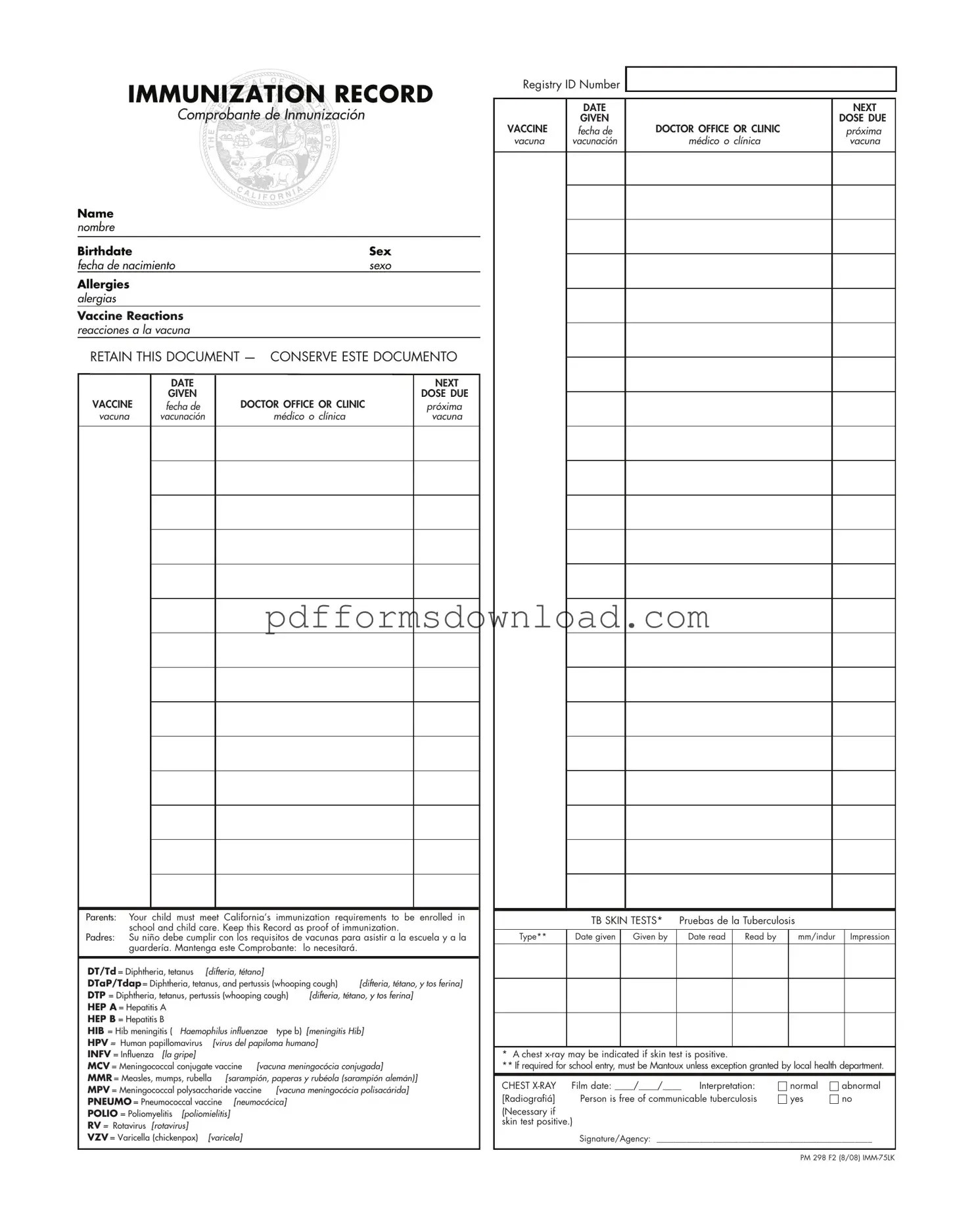 Download Immunization Record Template