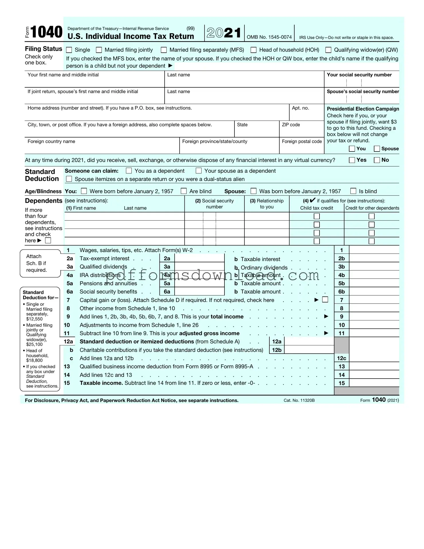 Download IRS 1040 Template
