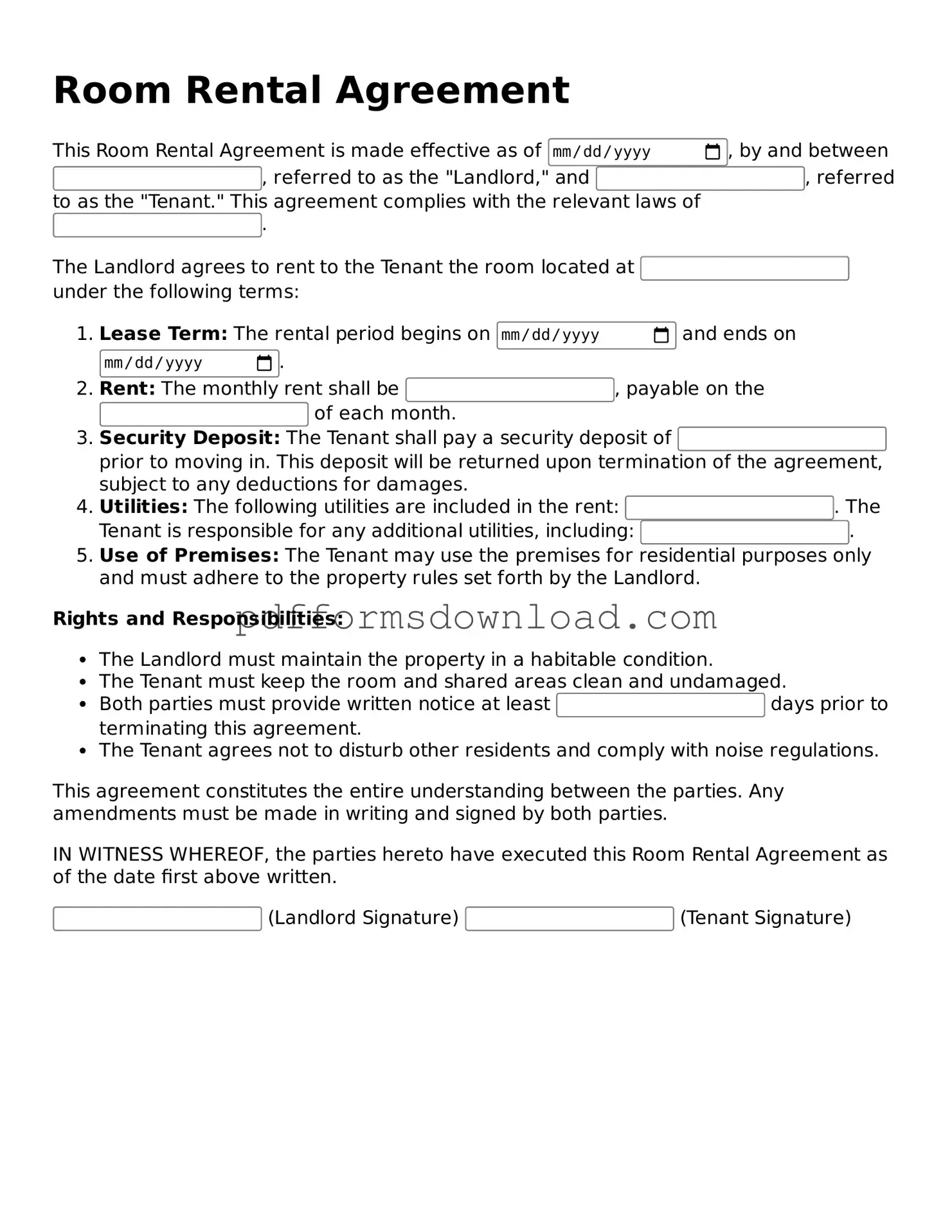 Official Room Rental Agreement Document