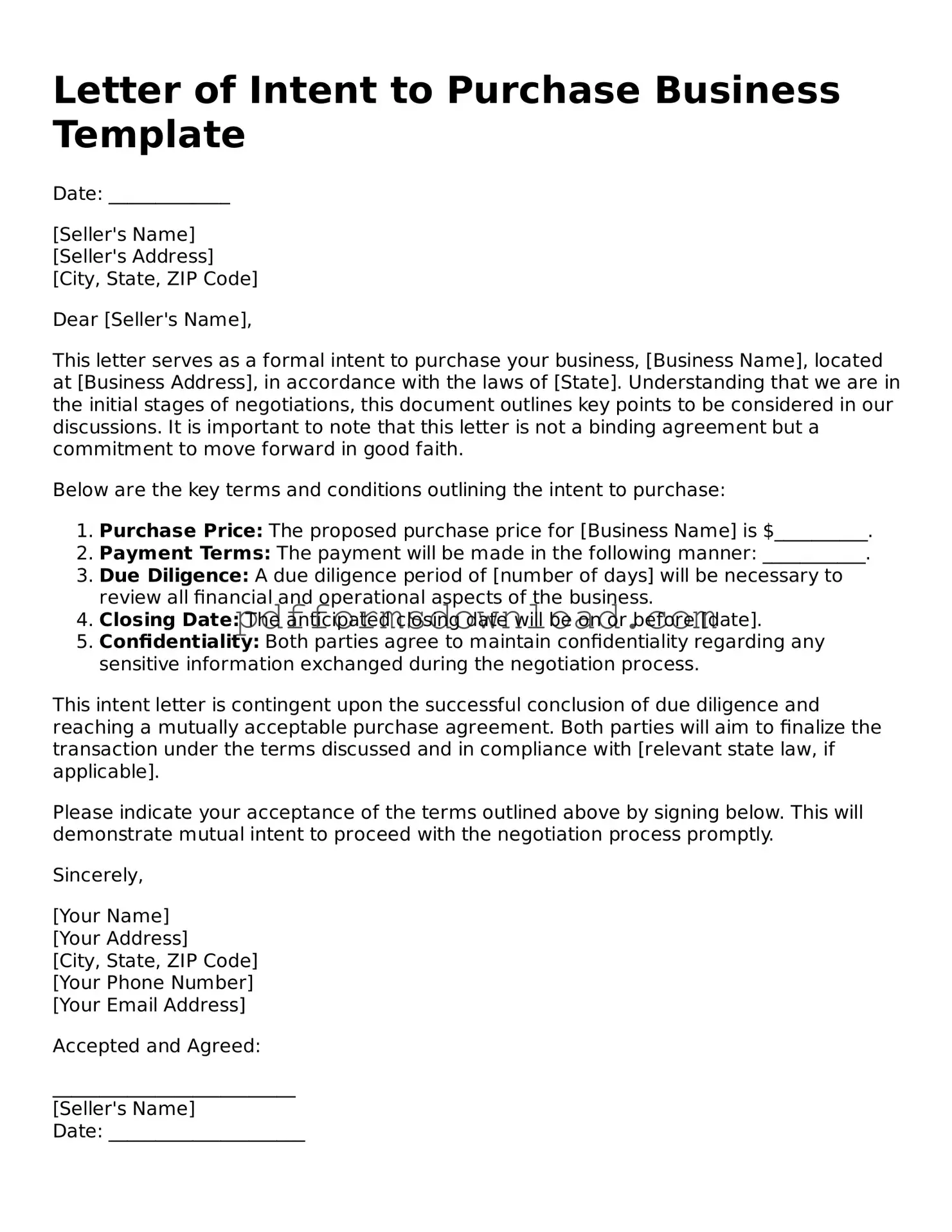 Official Letter of Intent to Purchase Business Document